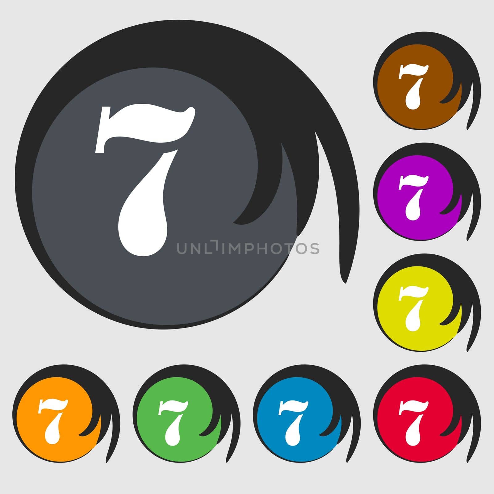 number seven icon sign. Symbols on eight colored buttons. illustration