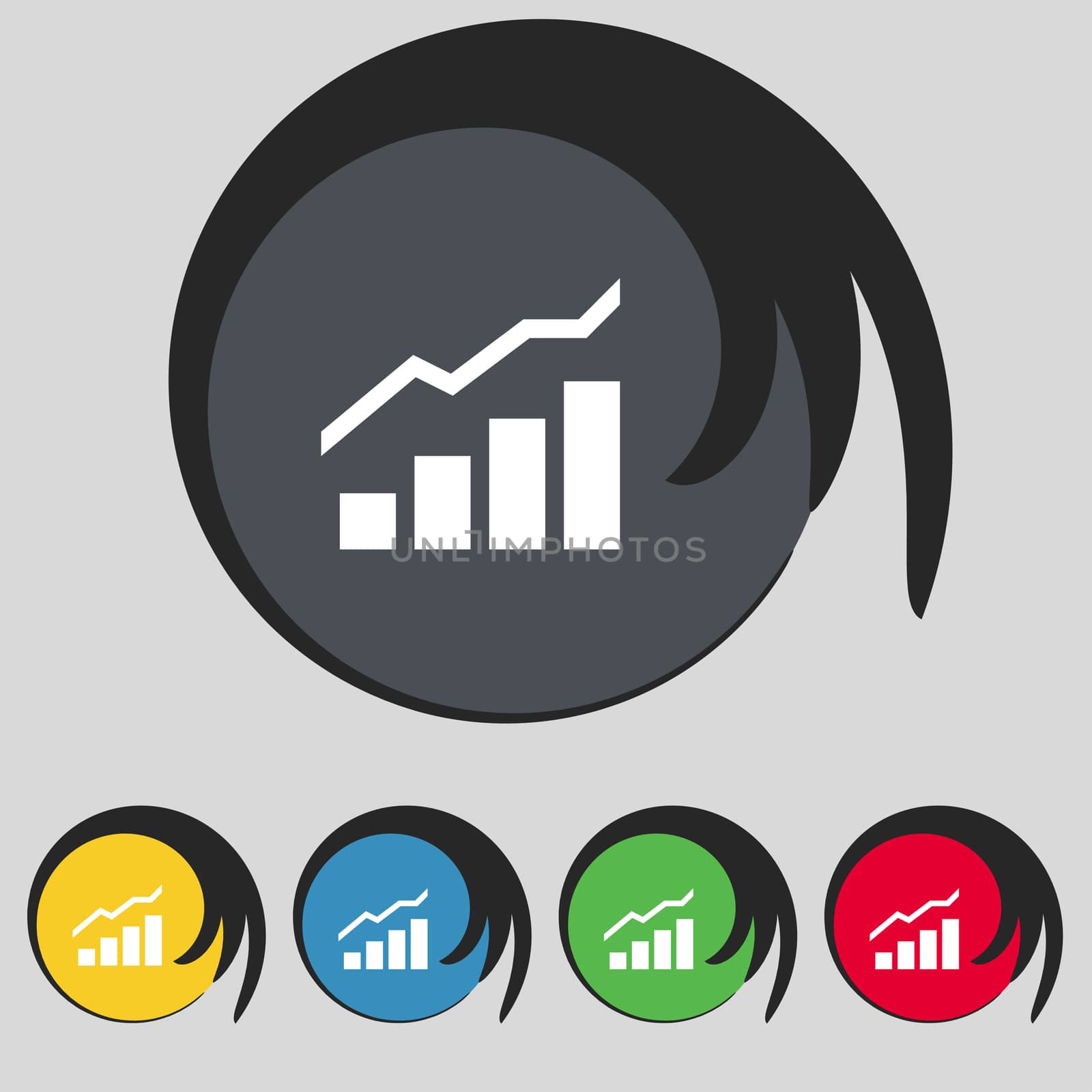 Growth and development concept. graph of Rate icon sign. Symbol on five colored buttons.  by serhii_lohvyniuk