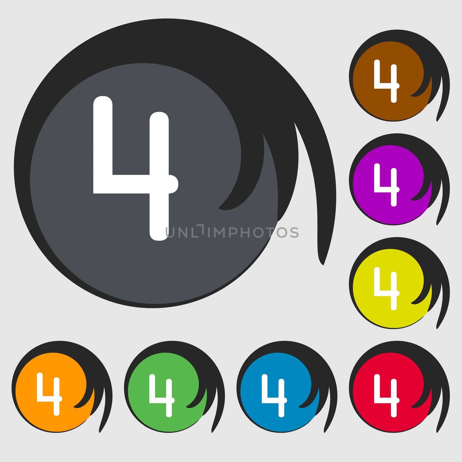 number four icon sign. Symbols on eight colored buttons.  by serhii_lohvyniuk