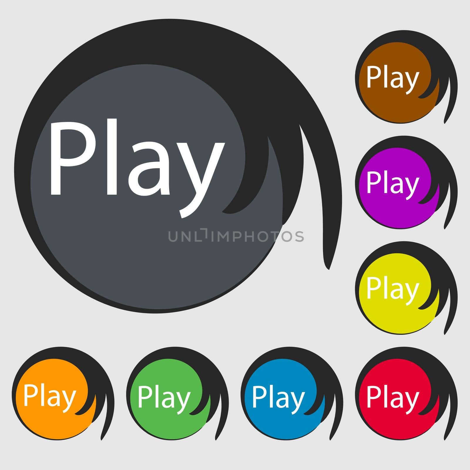 Play sign icon. symbol. Symbols on eight colored buttons.  by serhii_lohvyniuk