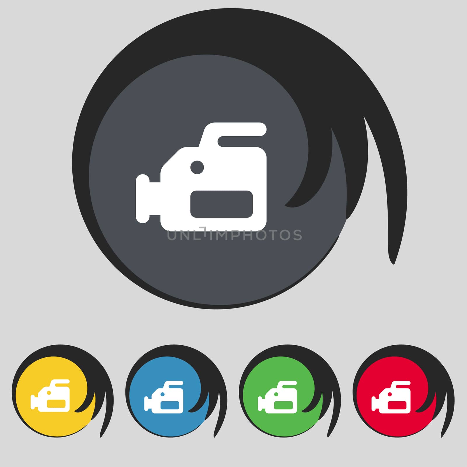 video camera icon sign. Symbol on five colored buttons.  by serhii_lohvyniuk
