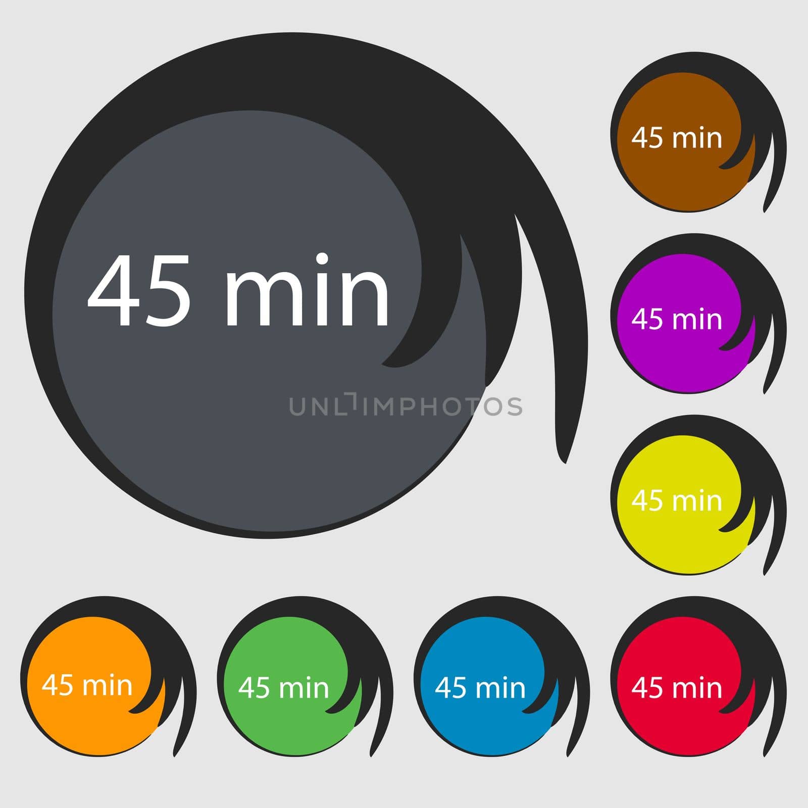 forty-five minutes sign icon. Symbols on eight colored buttons.  by serhii_lohvyniuk