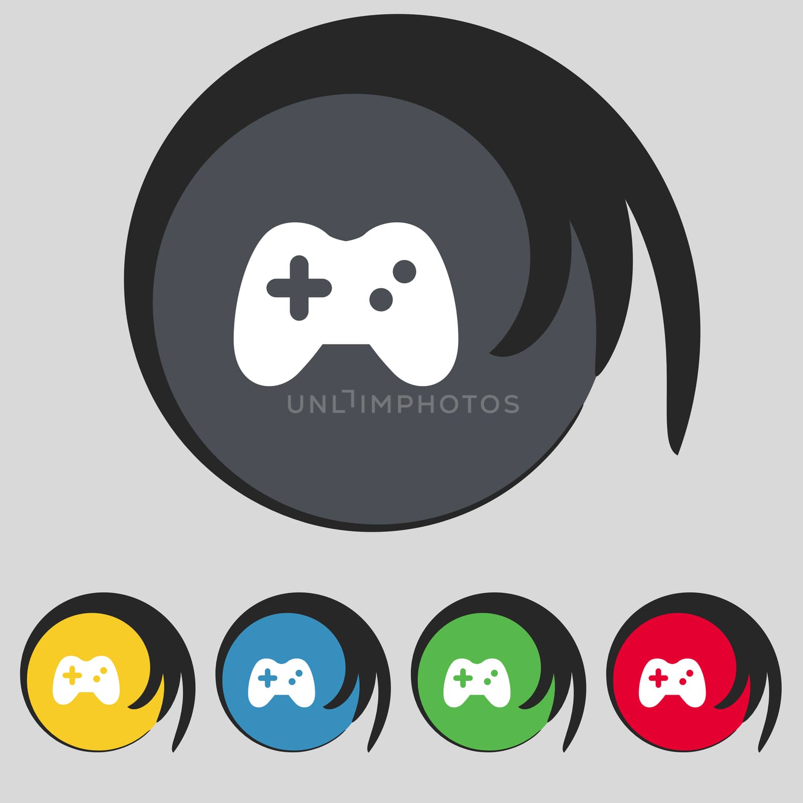 Joystick icon sign. Symbol on five colored buttons.  by serhii_lohvyniuk