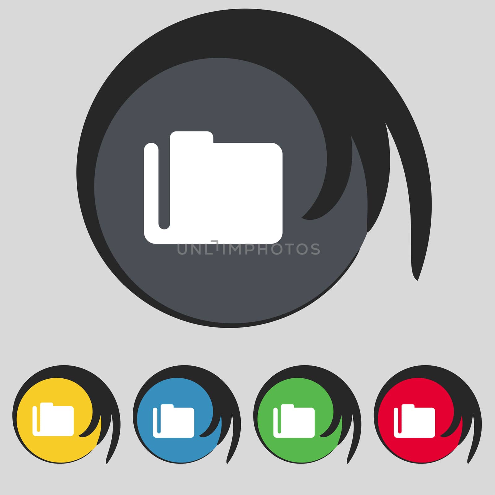 Document folder icon sign. Symbol on five colored buttons. illustration