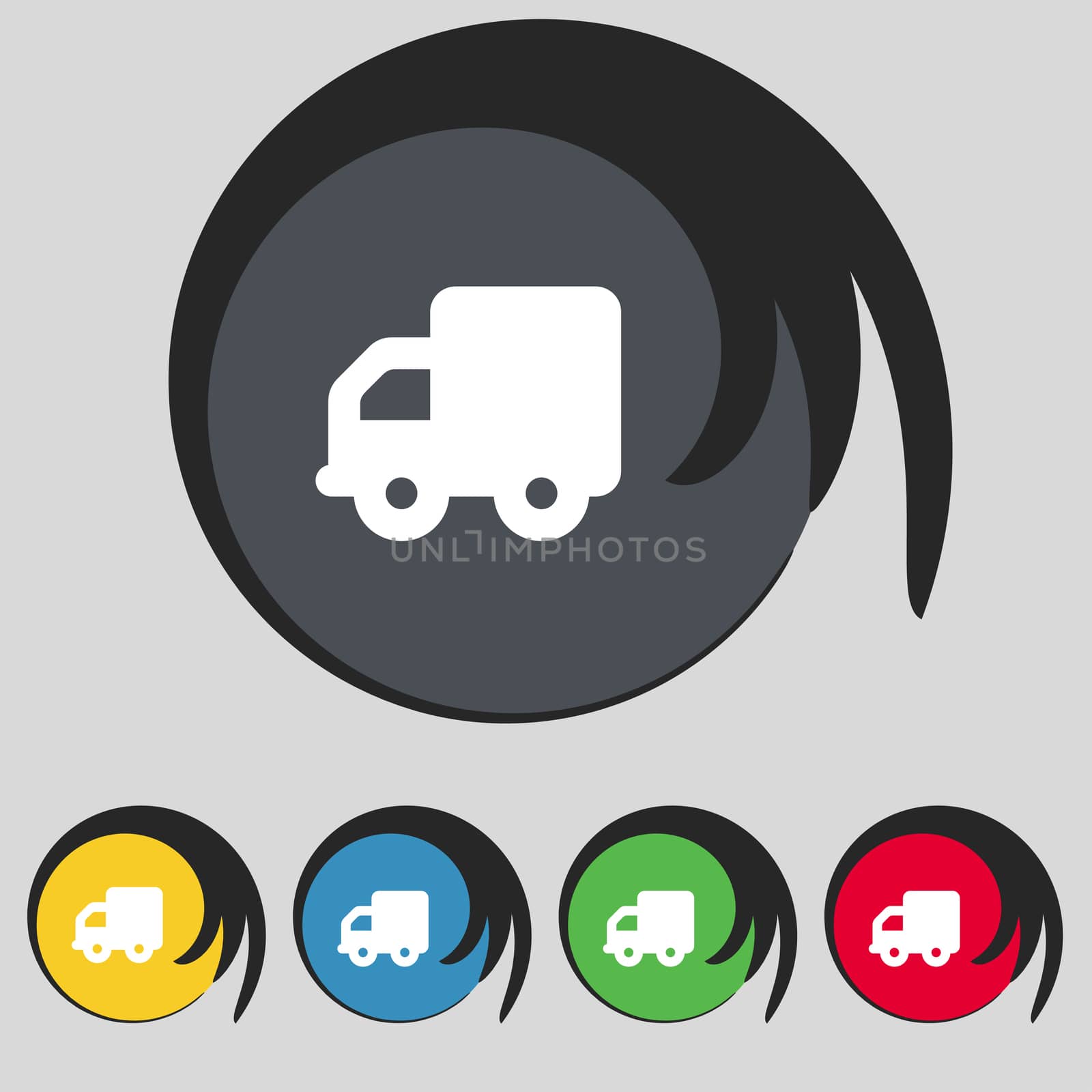 Delivery truck icon sign. Symbol on five colored buttons.  by serhii_lohvyniuk