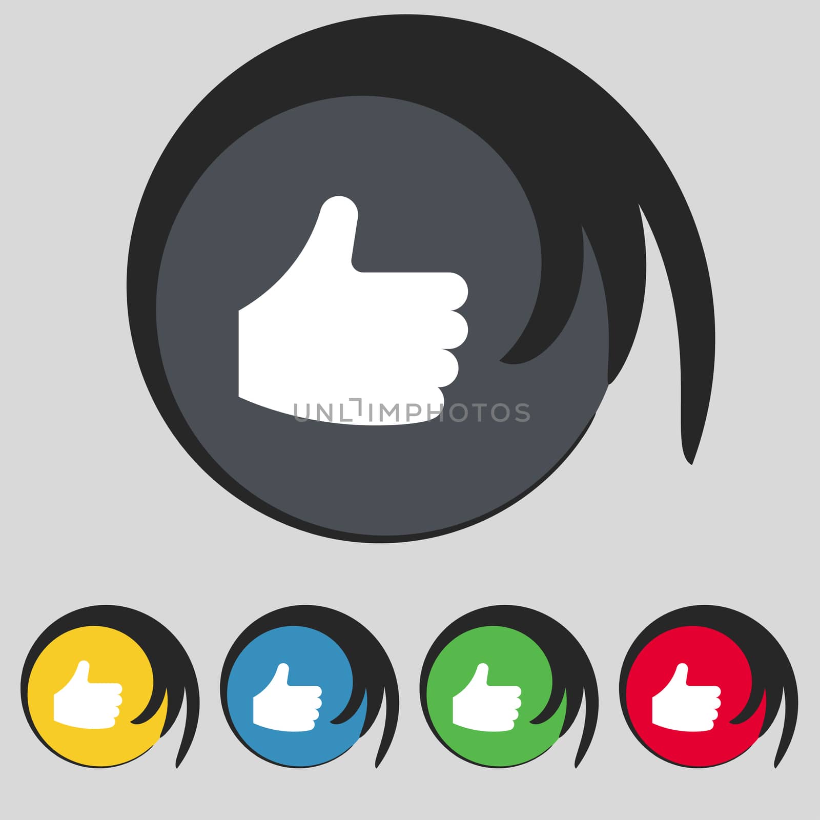 Like, Thumb up icon sign. Symbol on five colored buttons.  by serhii_lohvyniuk