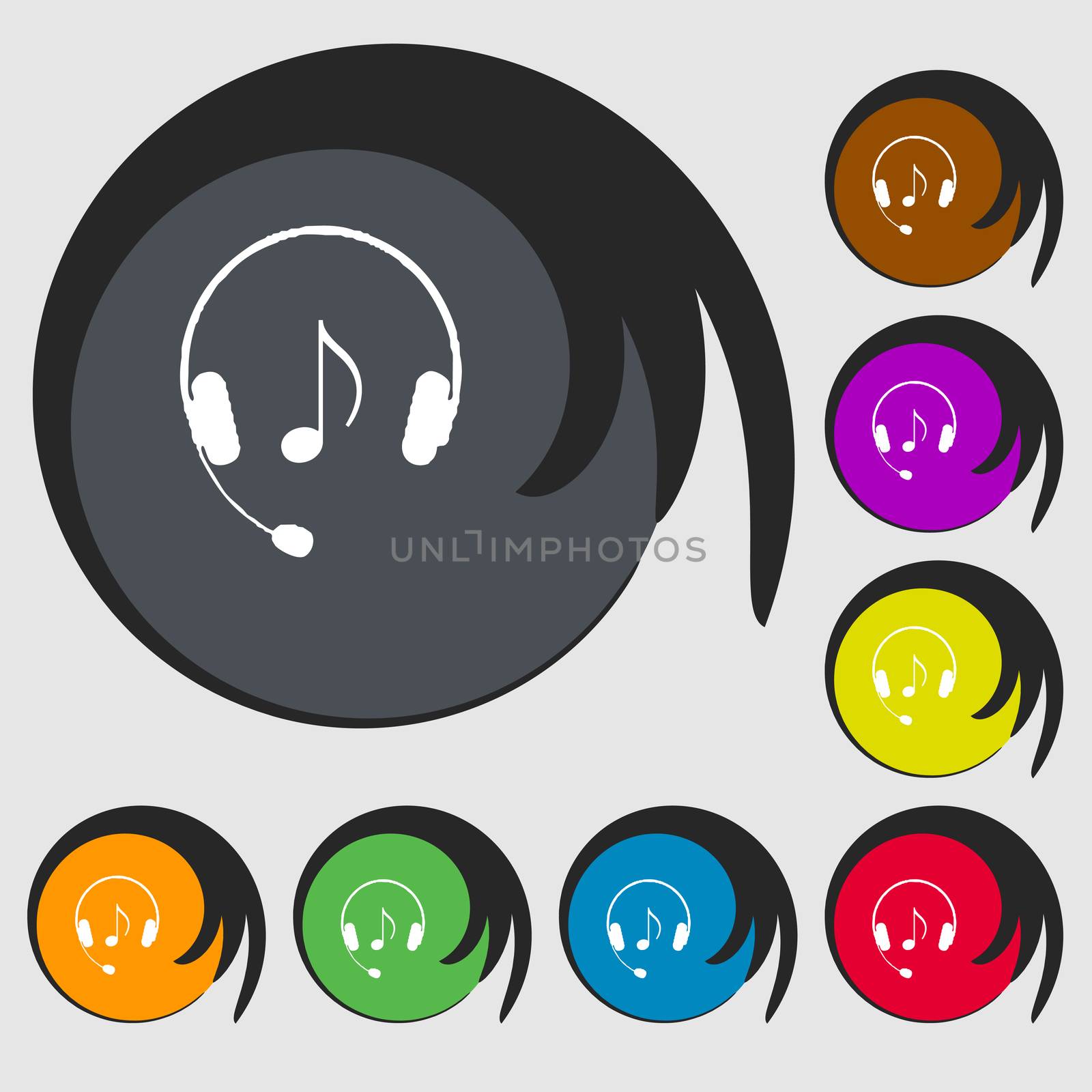 headsets icon sign. Symbol on eight colored buttons.  by serhii_lohvyniuk