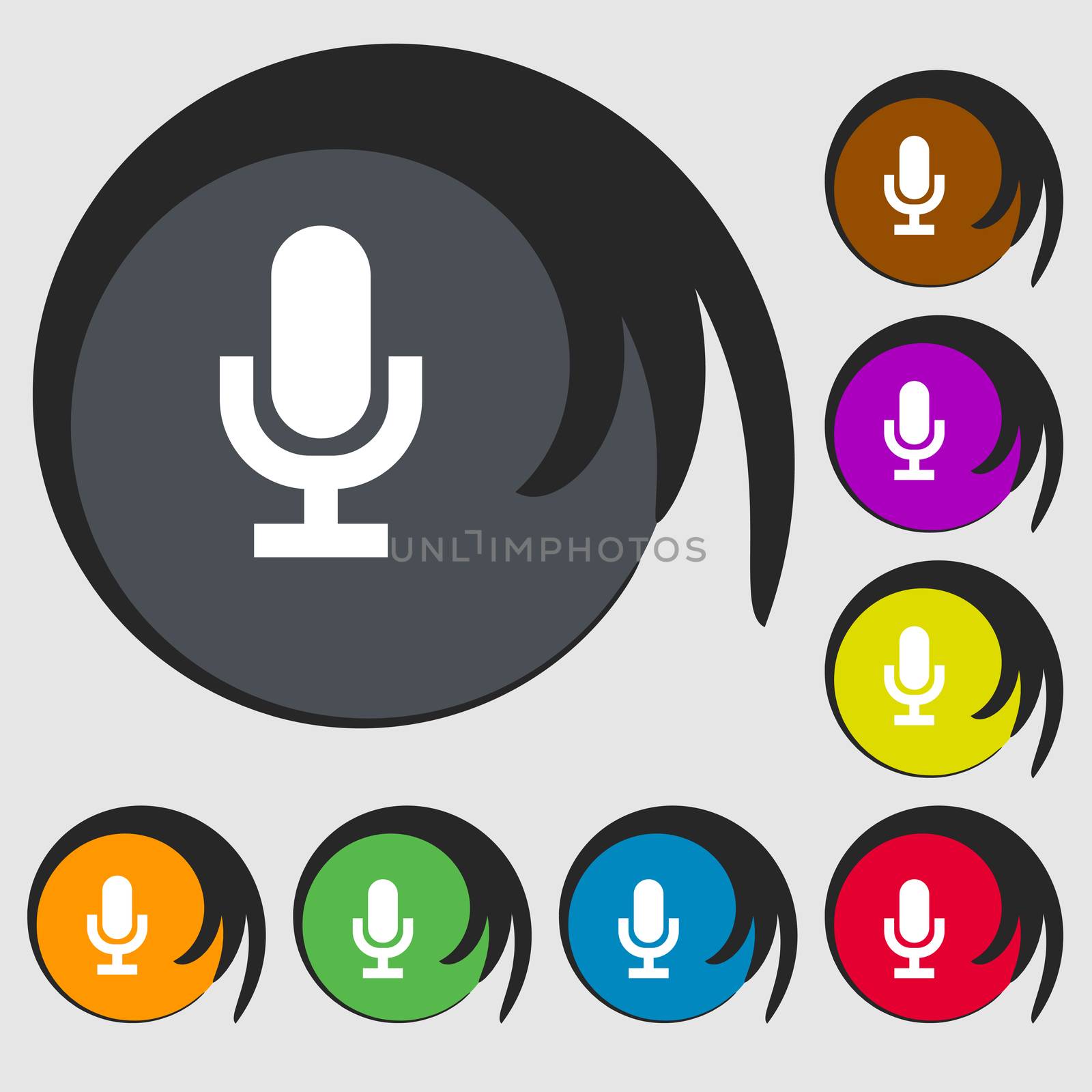 microphone icon sign. Symbol on eight colored buttons. illustration