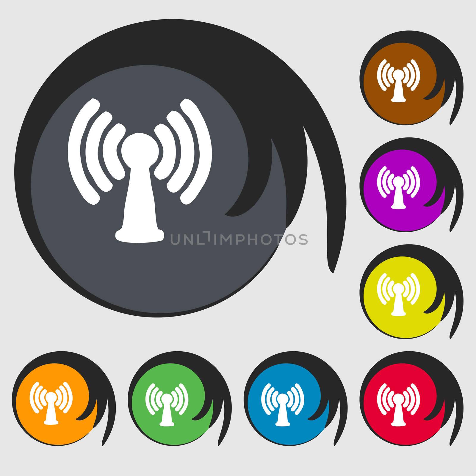Wi-fi, internet icon sign. Symbol on eight colored buttons.  by serhii_lohvyniuk