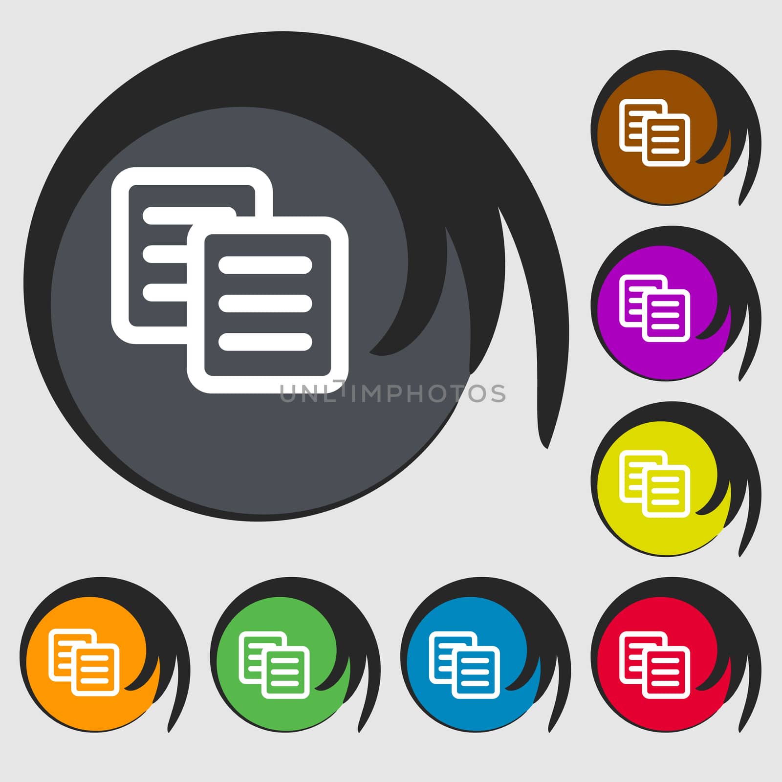 copy icon sign. Symbol on eight colored buttons. illustration