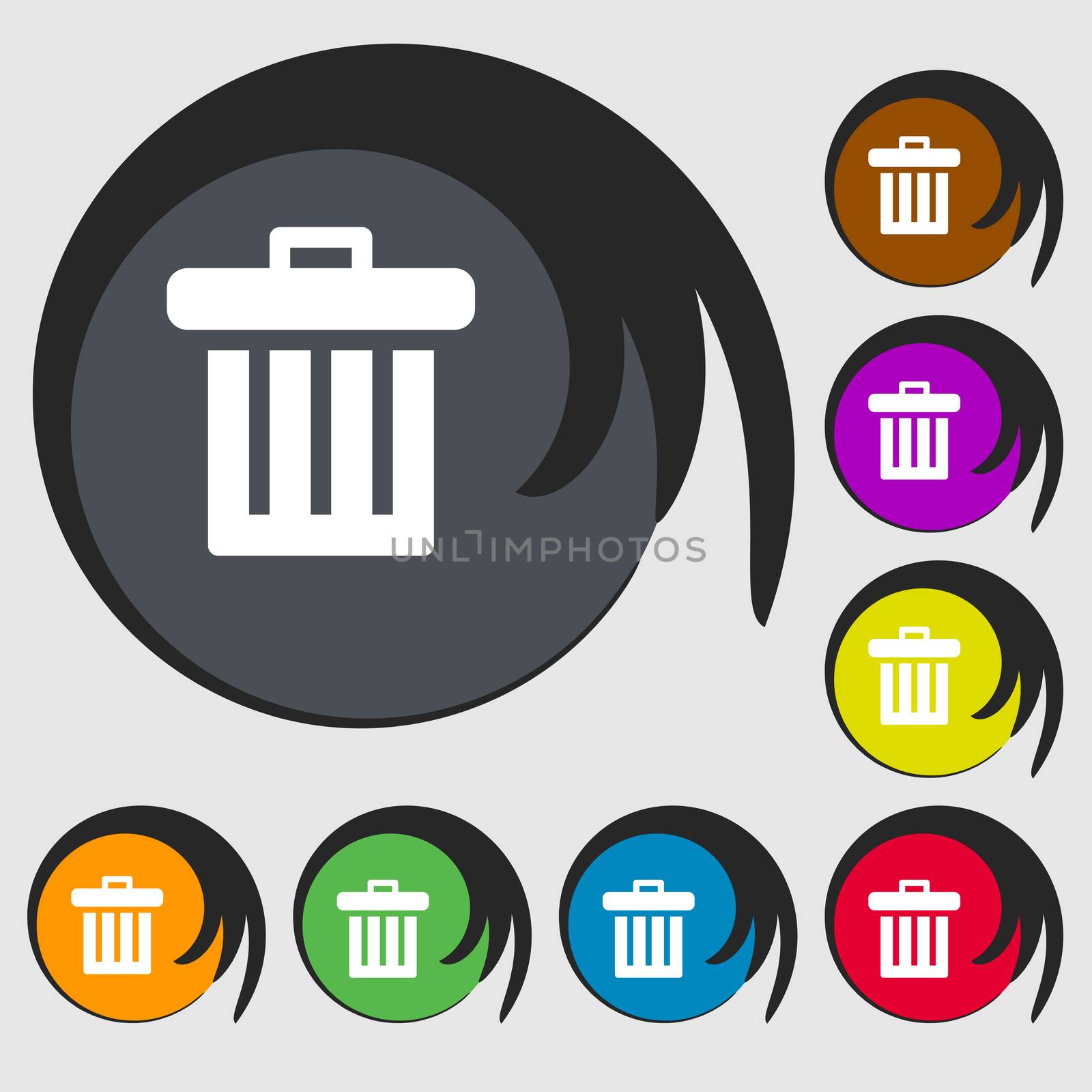 Recycle bin icon sign. Symbol on eight colored buttons. illustration