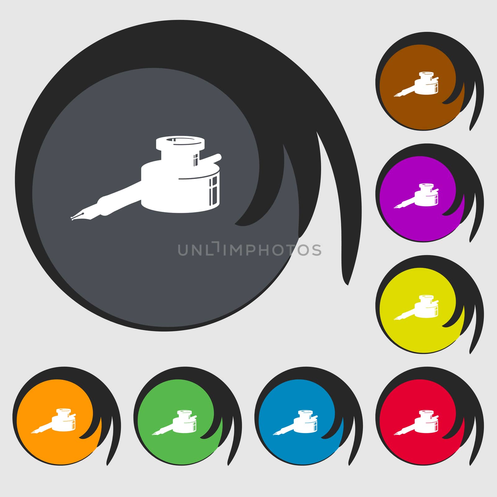 pen and ink icon sign. Symbol on eight colored buttons.  by serhii_lohvyniuk