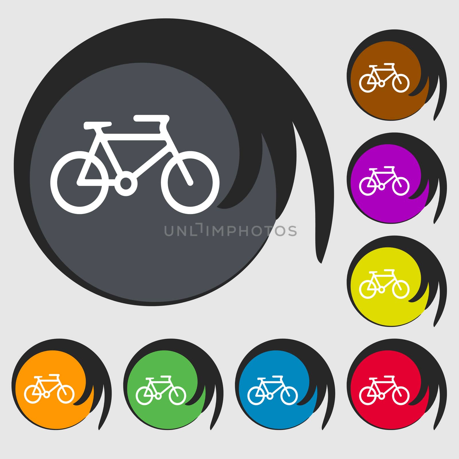 bike icon sign. Symbol on eight colored buttons. illustration