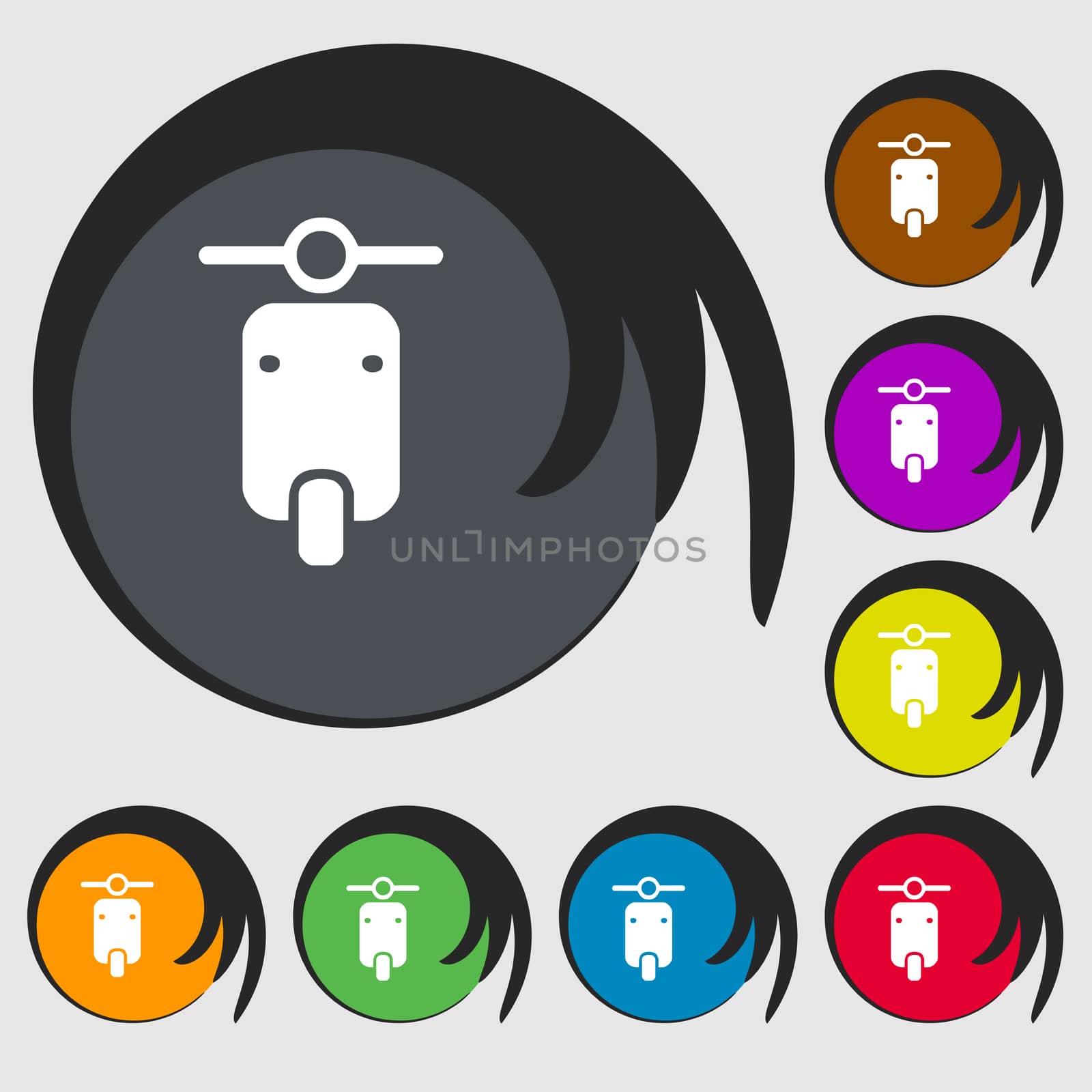 motorcycle icon sign. Symbol on eight colored buttons. illustration