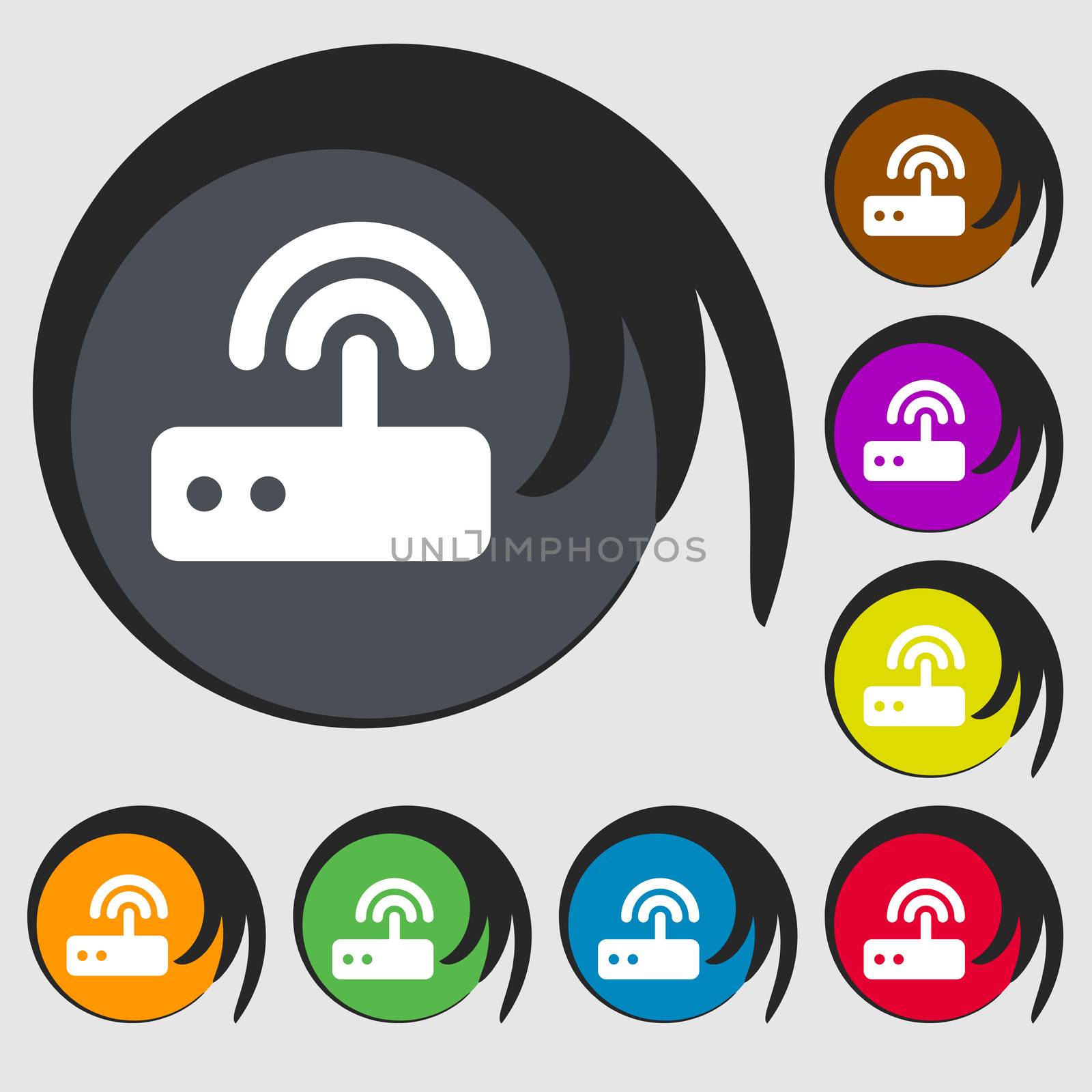 Wi fi router icon sign. Symbol on eight colored buttons.  by serhii_lohvyniuk