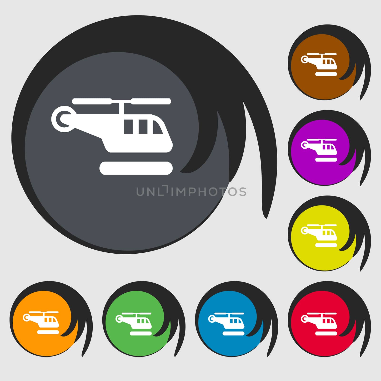 helicopter icon sign. Symbol on eight colored buttons.  by serhii_lohvyniuk