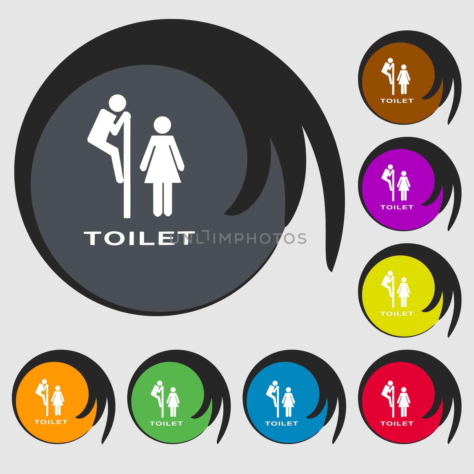 toilet icon sign. Symbol on eight colored buttons.  by serhii_lohvyniuk