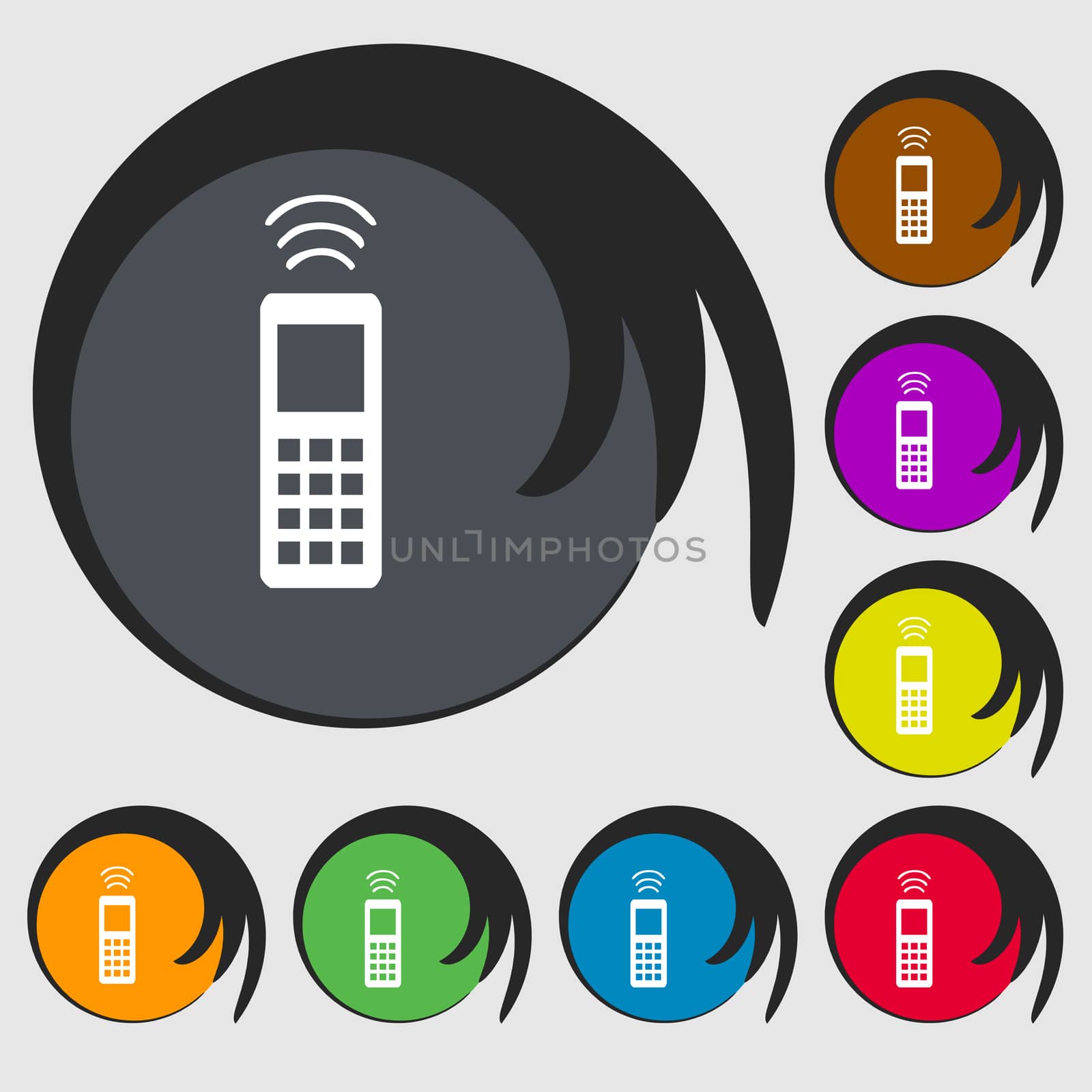 the remote control icon sign. Symbol on eight colored buttons. illustration