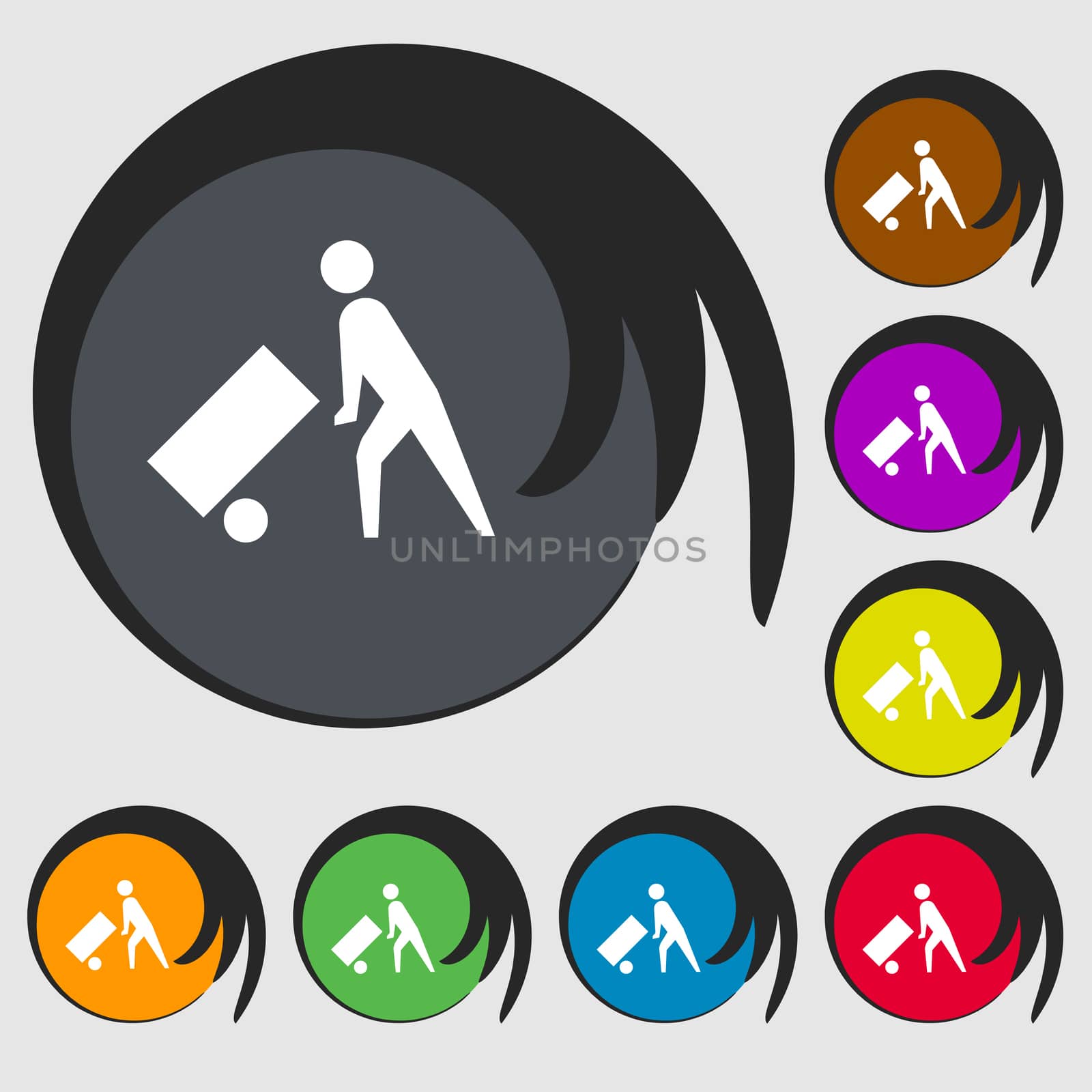 Loader icon sign. Symbol on eight colored buttons. illustration