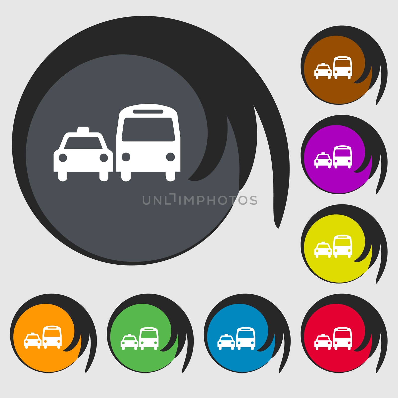 taxi icon sign. Symbol on eight colored buttons.  by serhii_lohvyniuk