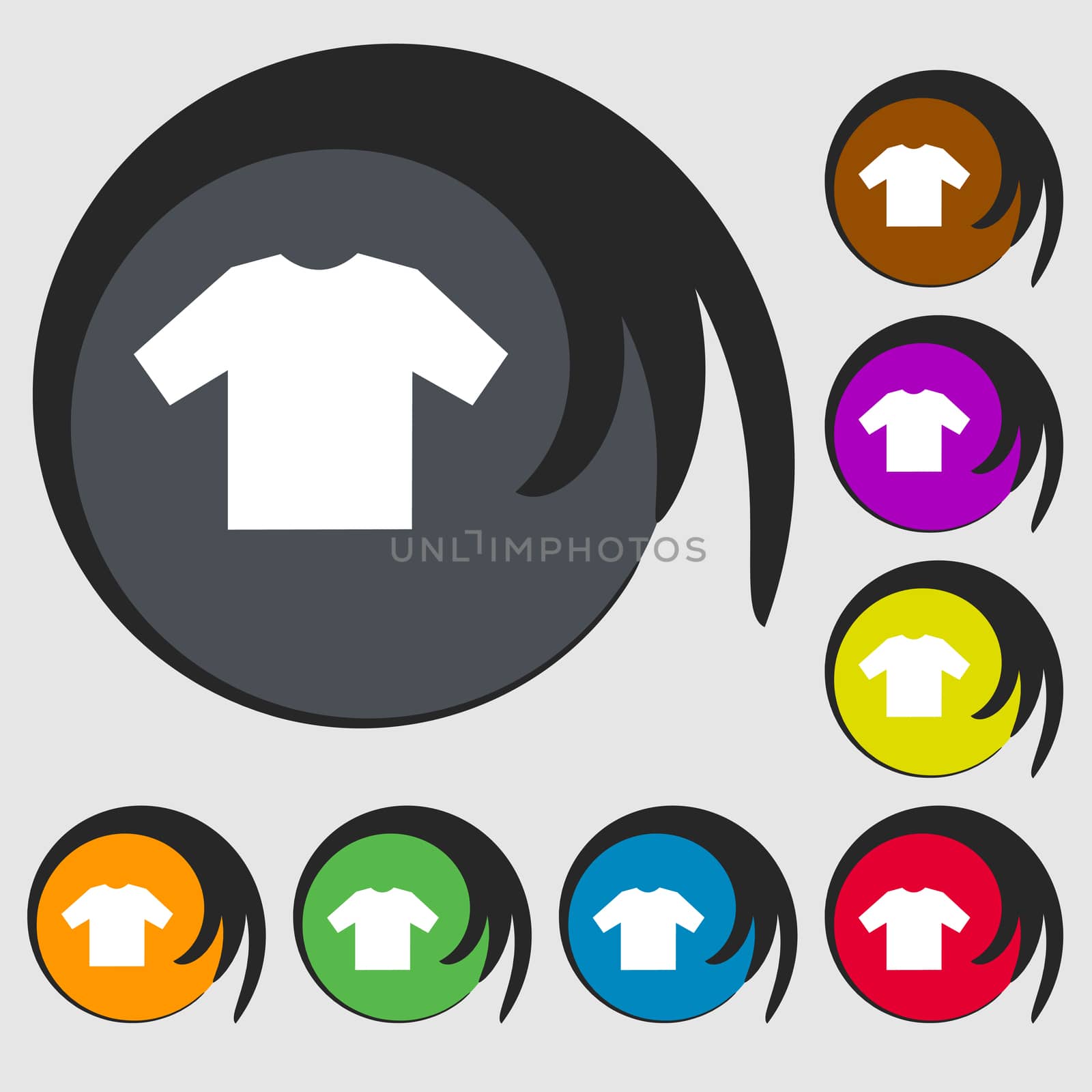 t-shirt icon sign. Symbol on eight colored buttons. illustration