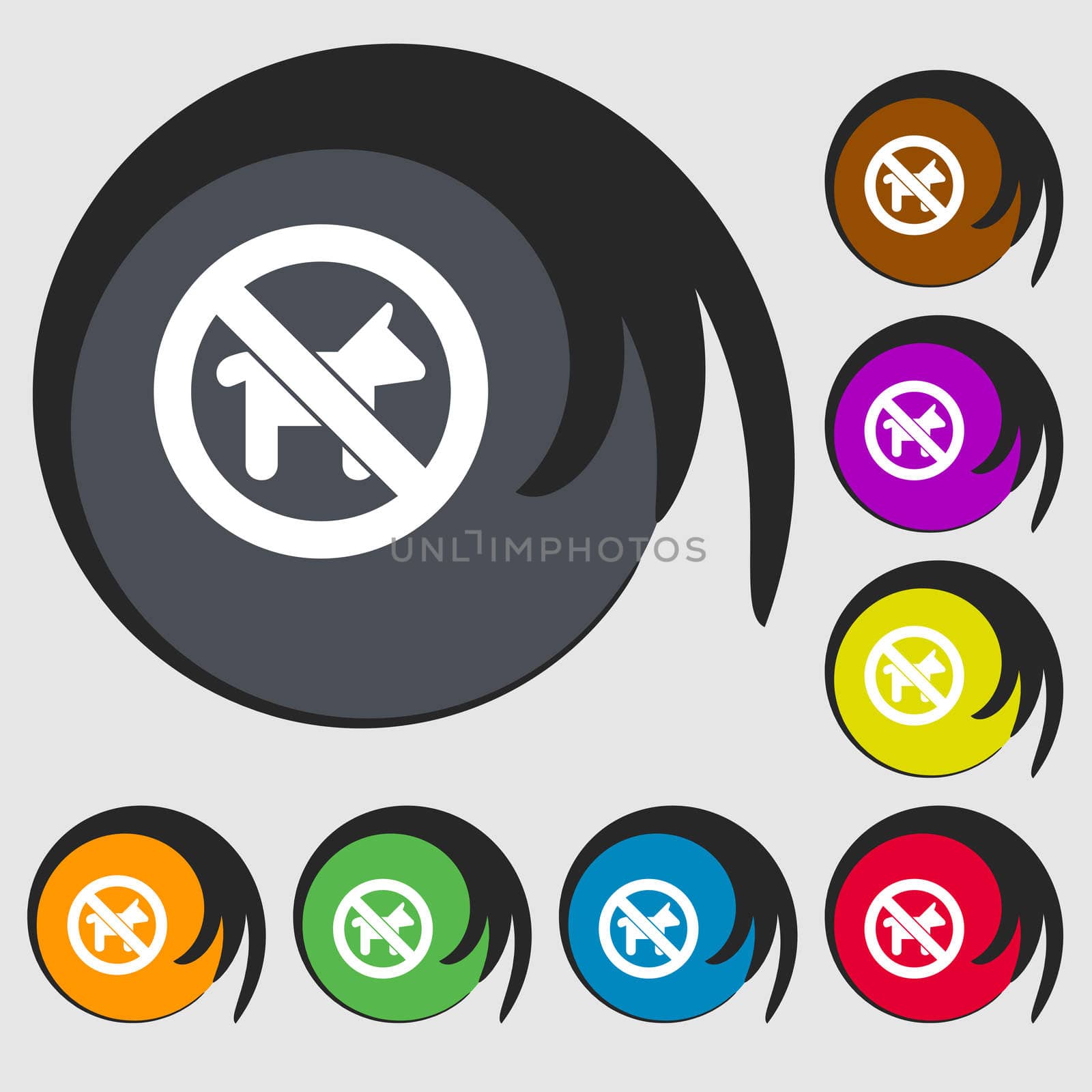 dog walking is prohibited icon sign. Symbol on eight colored buttons.  by serhii_lohvyniuk