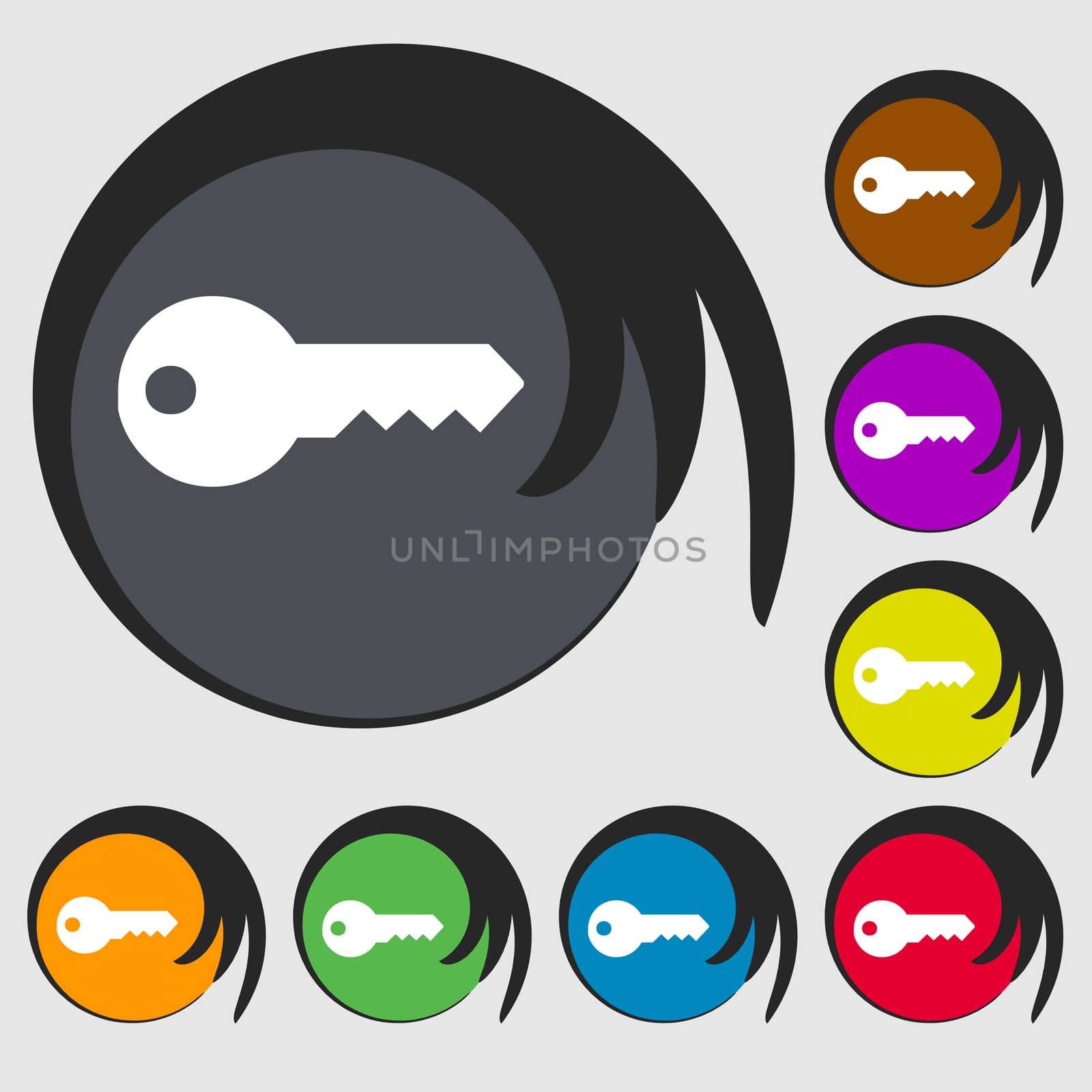 key icon sign. Symbol on eight colored buttons.  by serhii_lohvyniuk