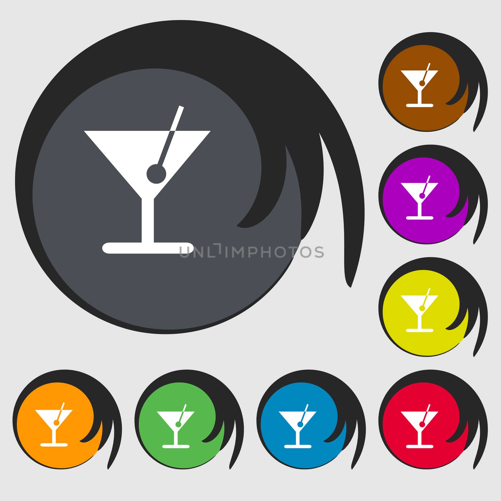 cocktail icon sign. Symbol on eight colored buttons. illustration