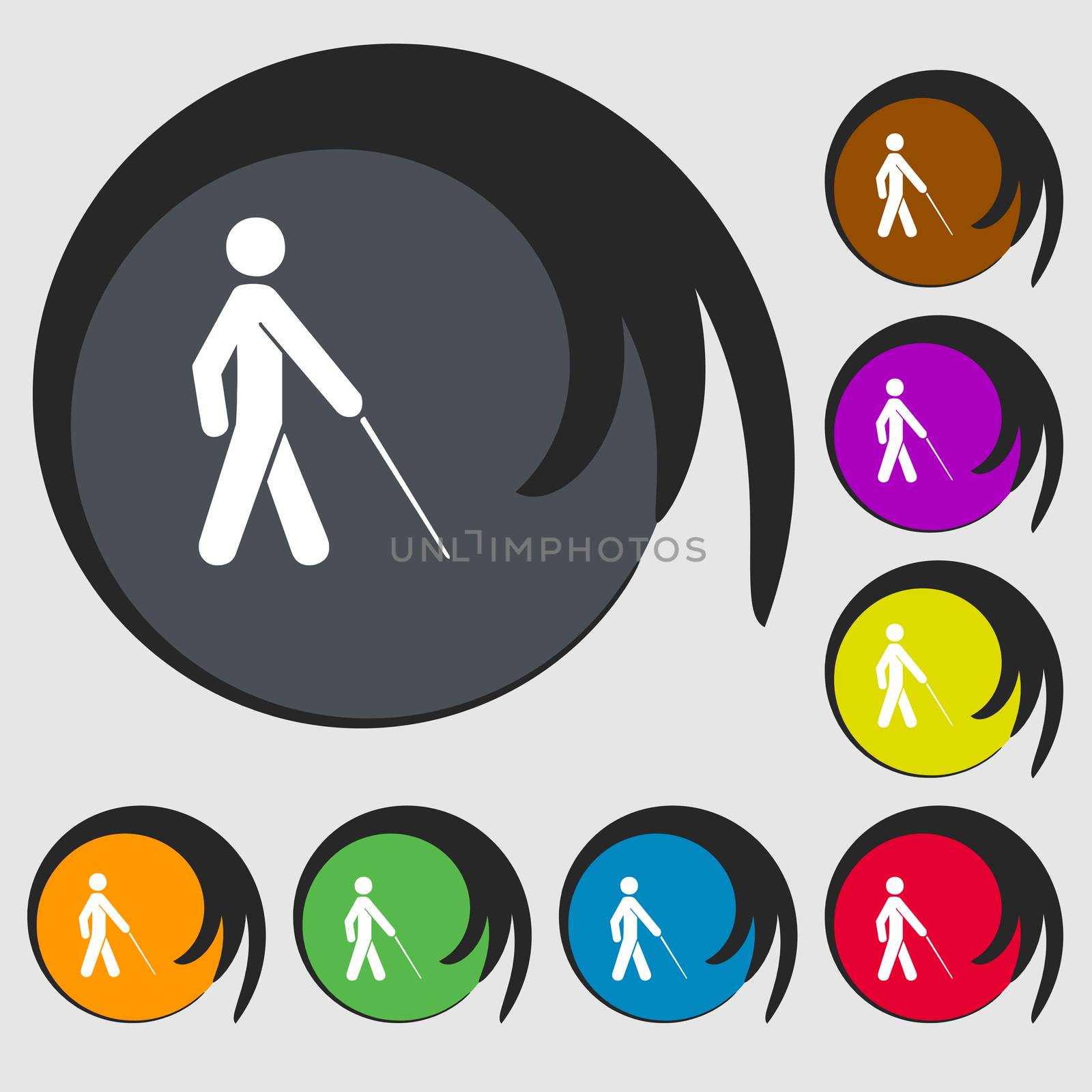 blind icon sign. Symbol on eight colored buttons. illustration