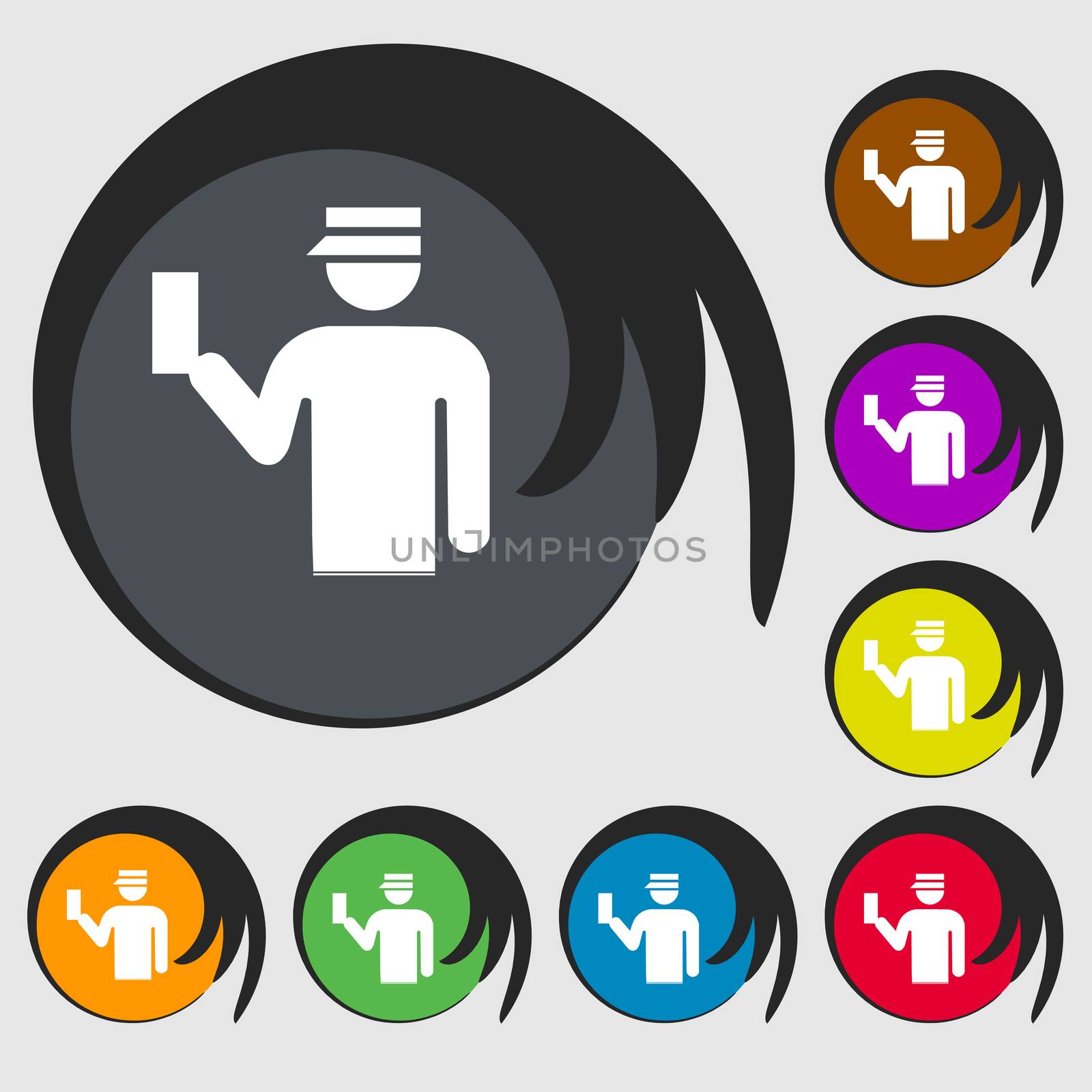 Inspector icon sign. Symbol on eight colored buttons.  by serhii_lohvyniuk