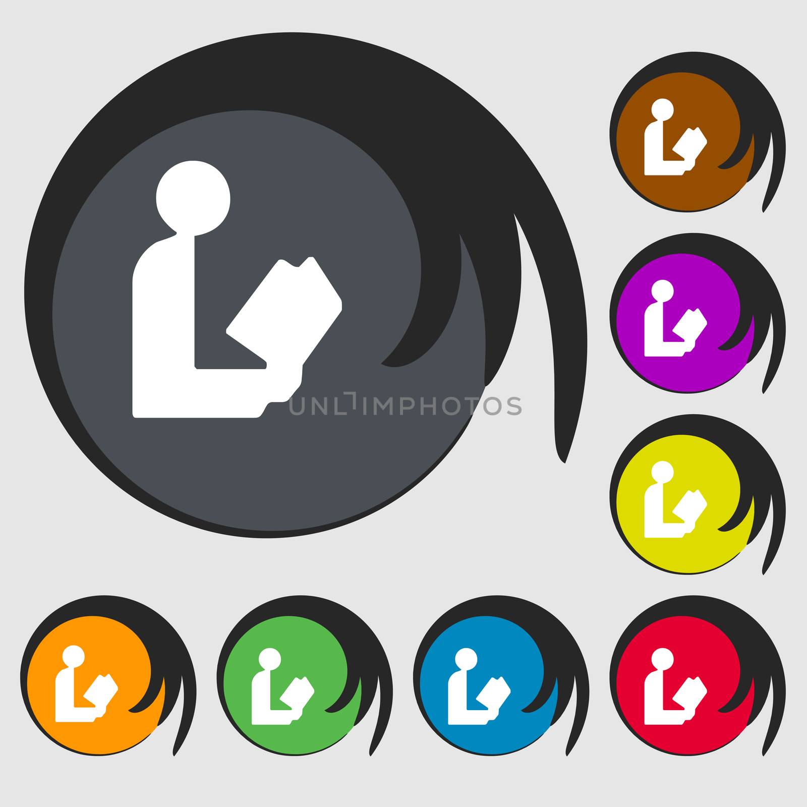 read a book icon sign. Symbol on eight colored buttons. illustration