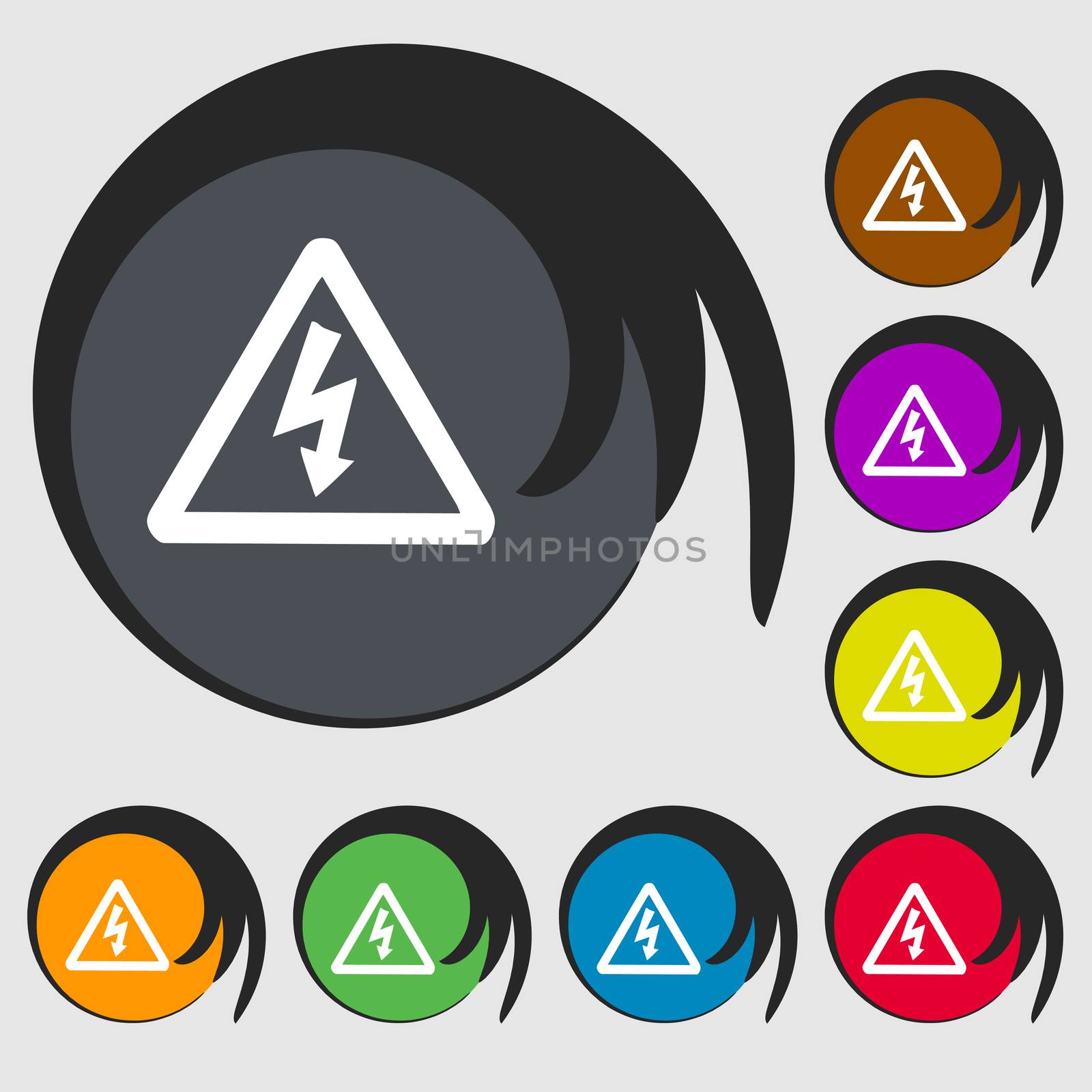 voltage icon sign. Symbol on eight colored buttons. illustration