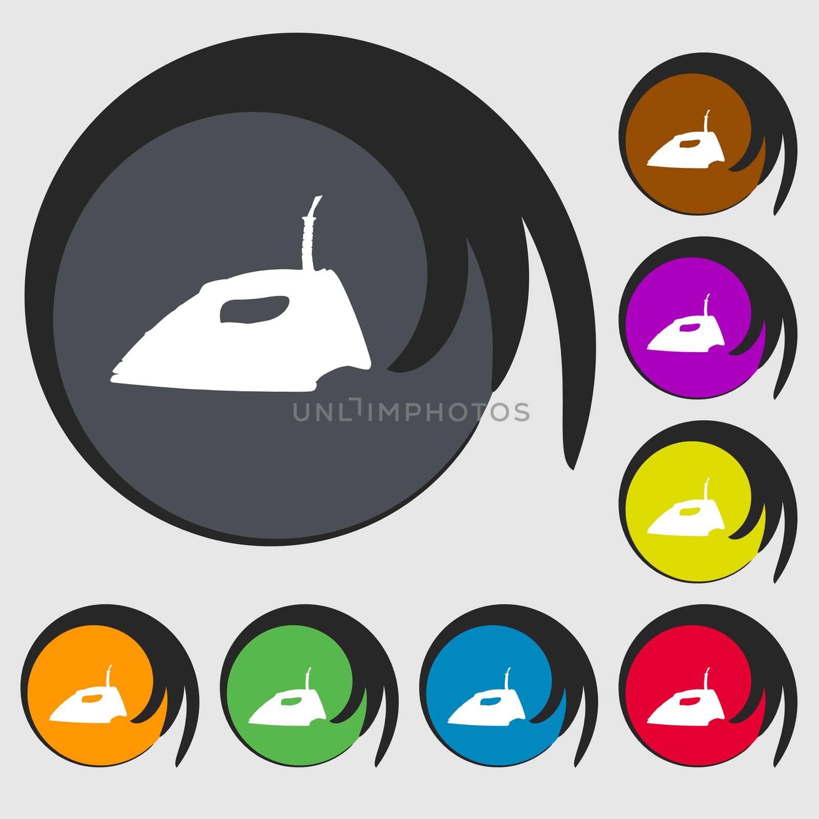 Iron icon sign. Symbol on eight colored buttons. illustration