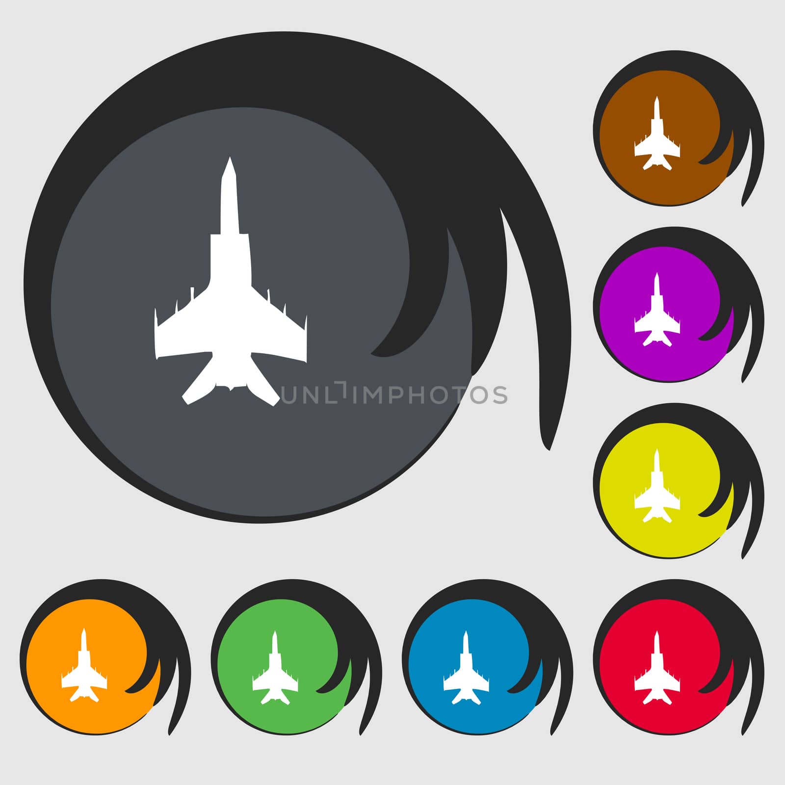 fighter icon sign. Symbol on eight colored buttons.  by serhii_lohvyniuk