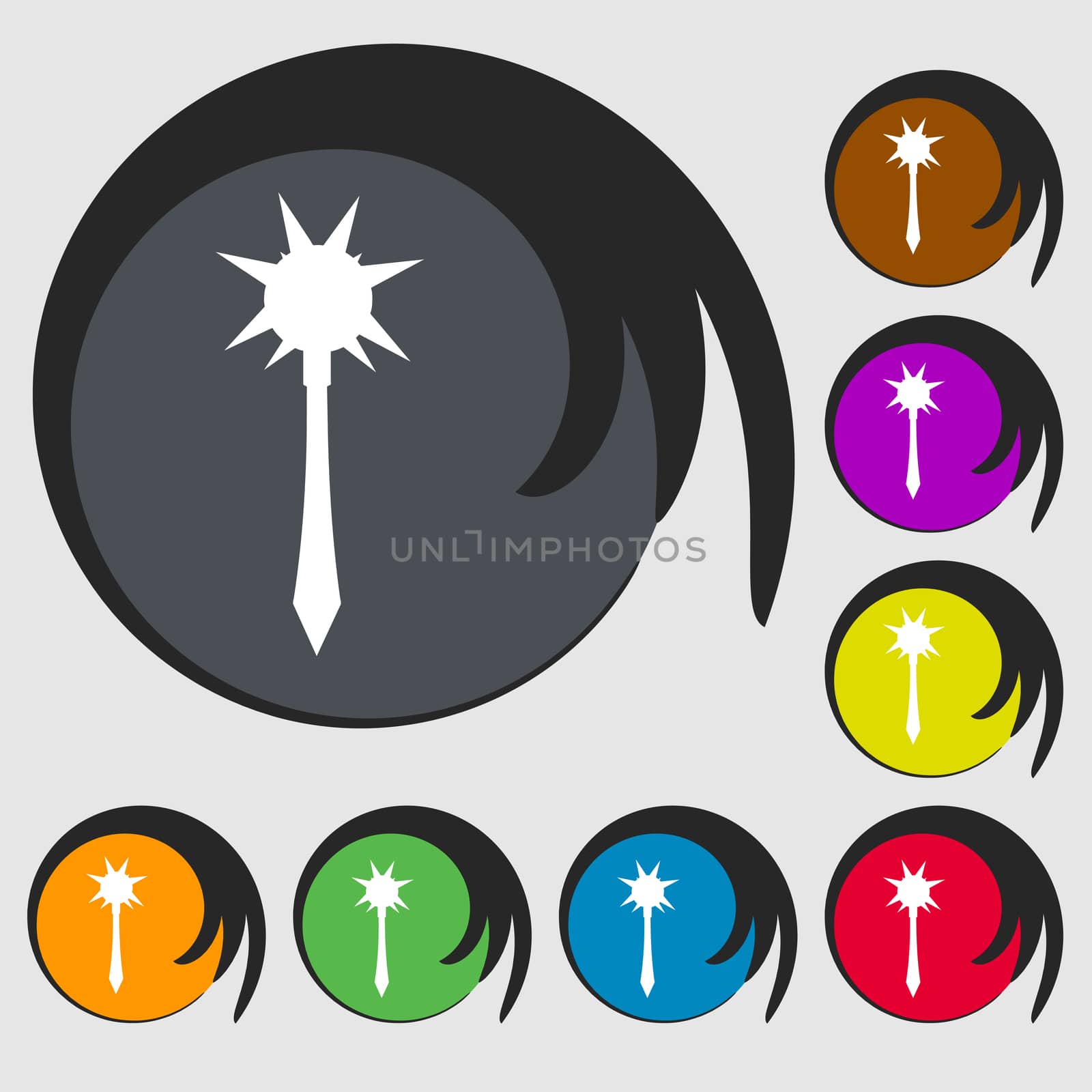Mace icon sign. Symbol on eight colored buttons. illustration