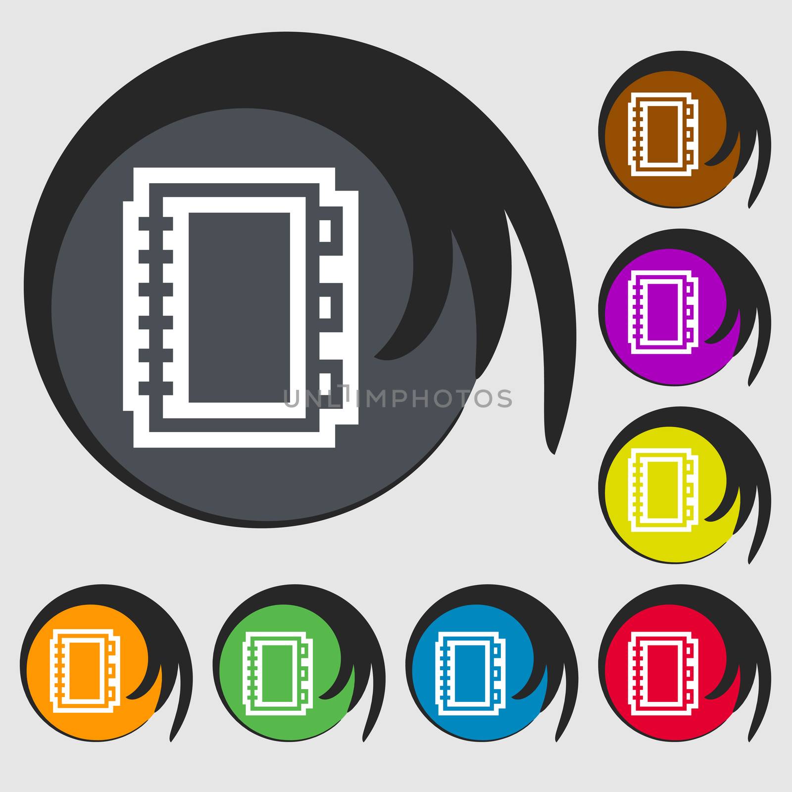 Book icon sign. Symbol on eight colored buttons.  by serhii_lohvyniuk