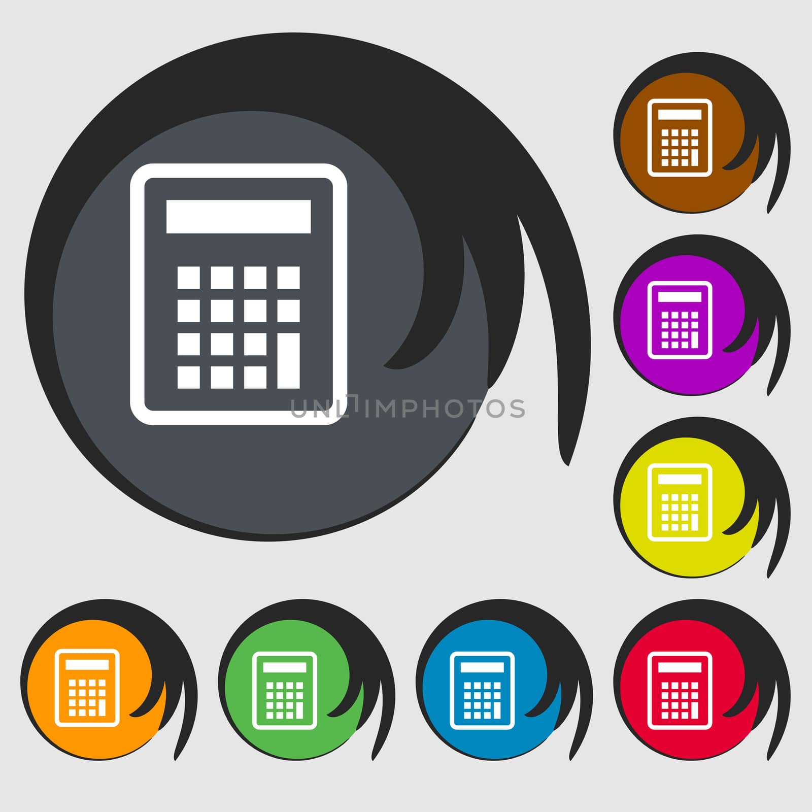 Calculator icon sign. Symbol on eight colored buttons.  by serhii_lohvyniuk