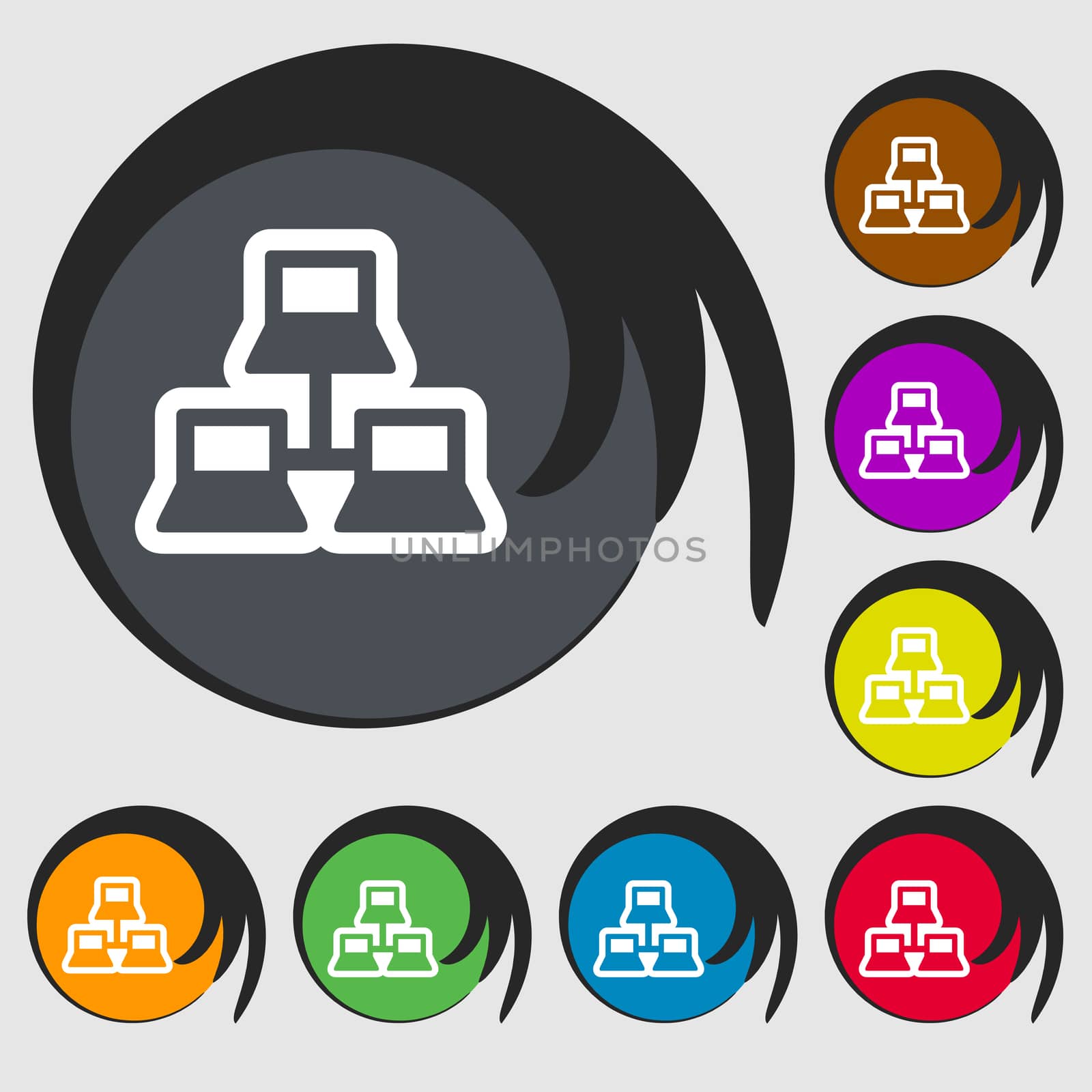 local area network icon sign. Symbol on eight colored buttons. illustration
