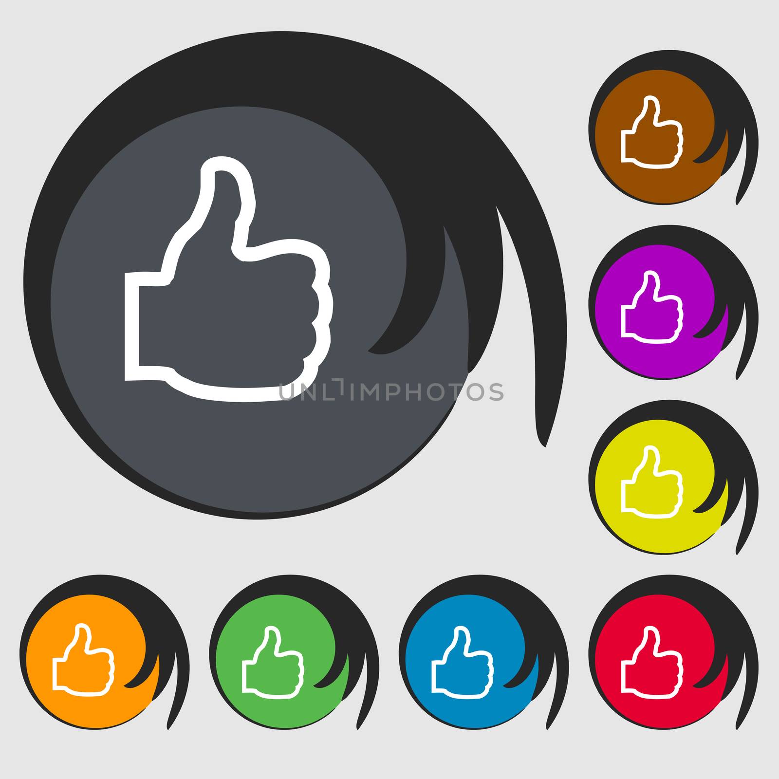Like icon sign. Symbol on eight colored buttons. illustration