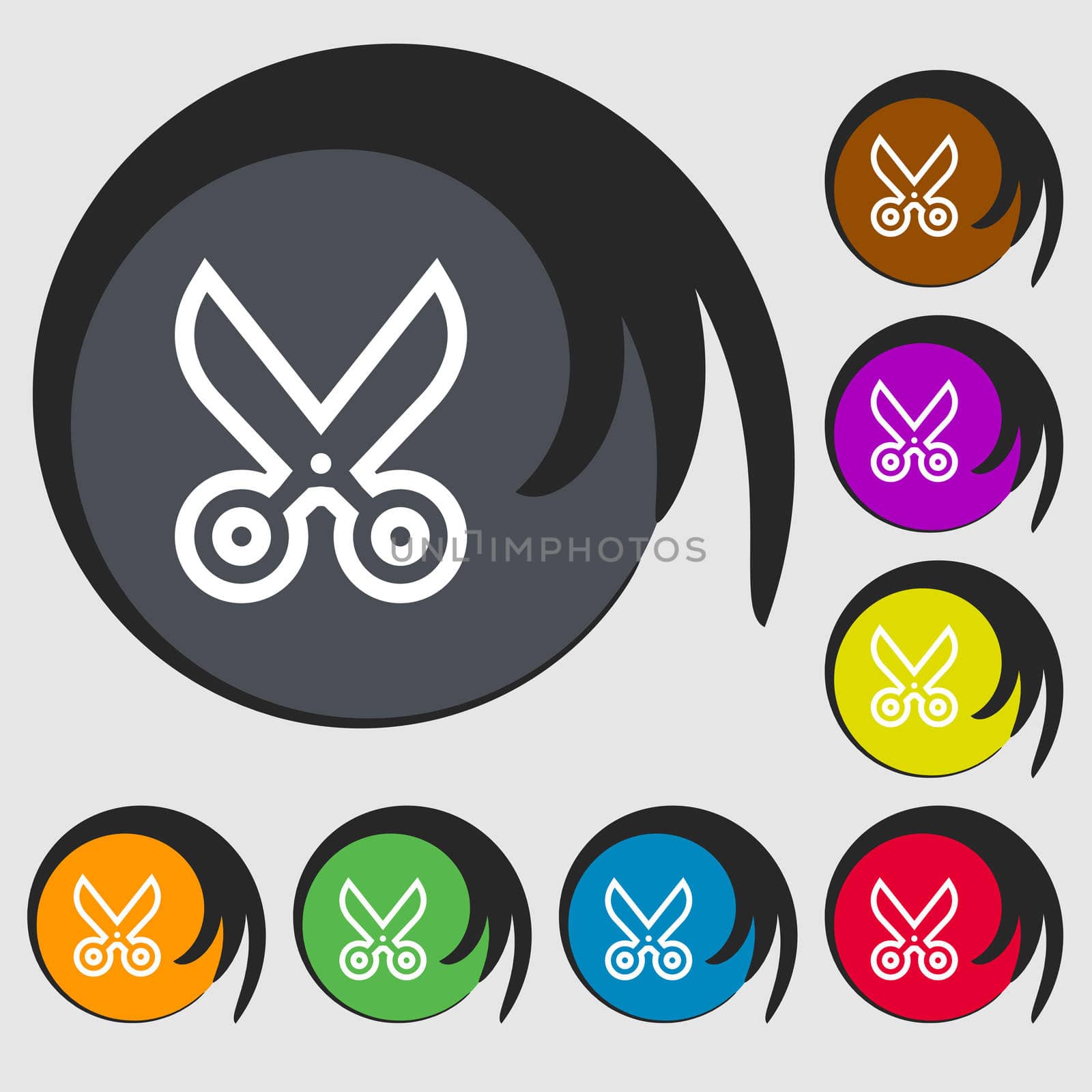 scissors icon sign. Symbol on eight colored buttons.  by serhii_lohvyniuk
