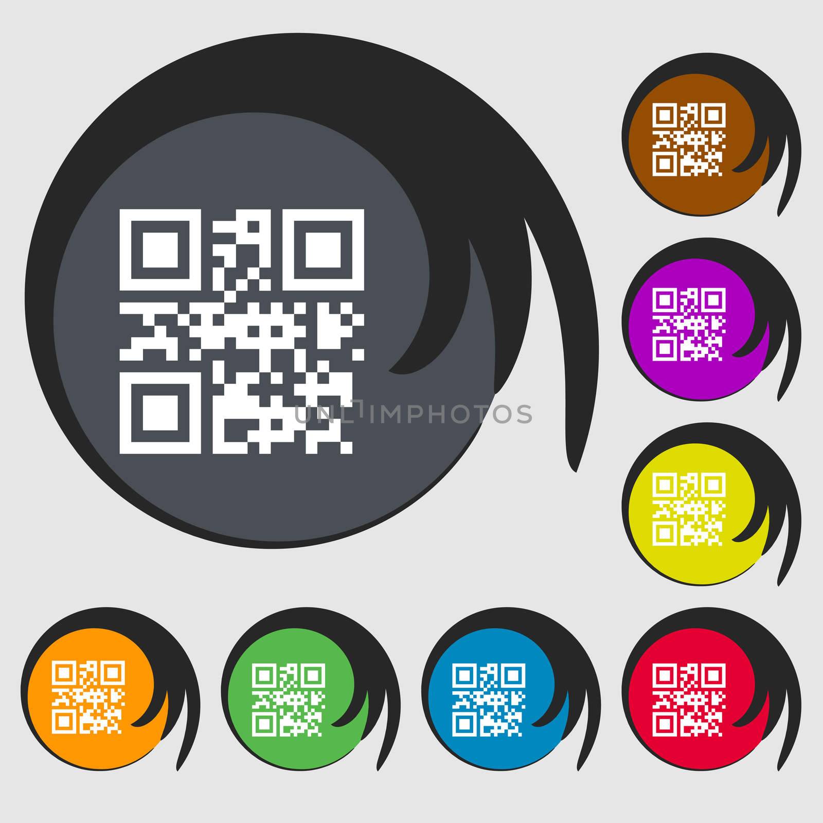 Qr code icon sign. Symbol on eight colored buttons.  by serhii_lohvyniuk