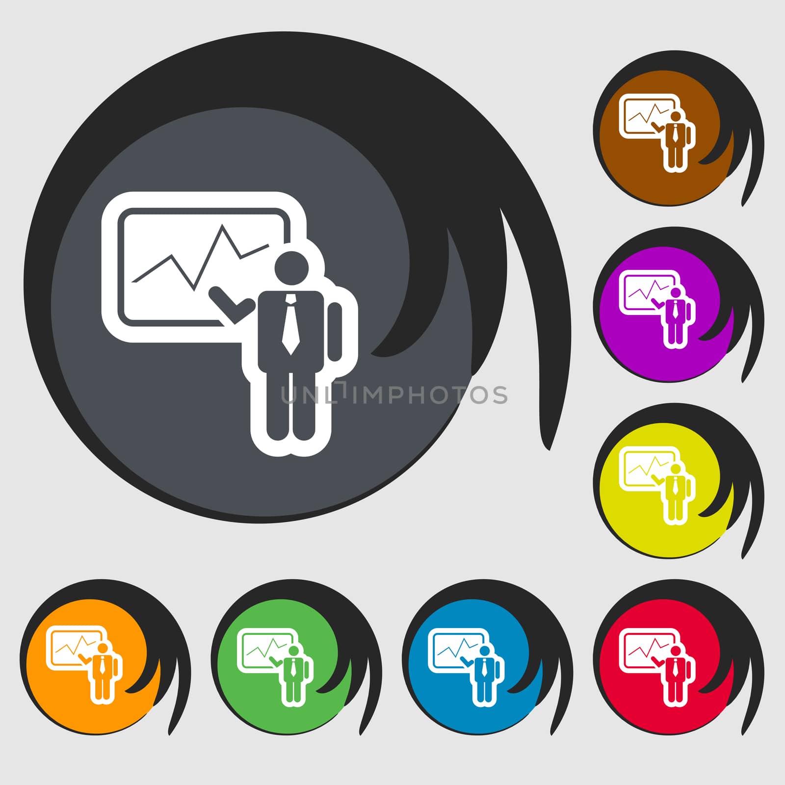businessman making report icon sign. Symbol on eight colored buttons.  by serhii_lohvyniuk