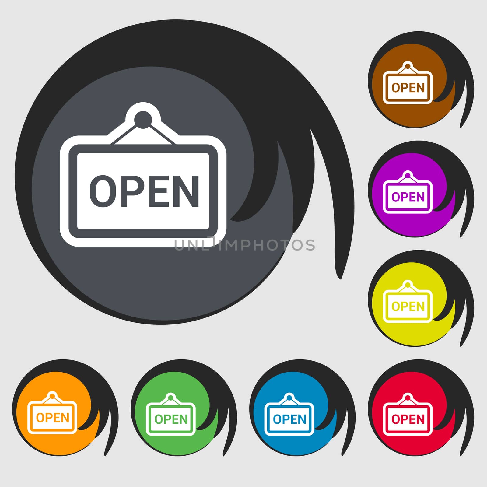 open icon sign. Symbol on eight colored buttons.  by serhii_lohvyniuk