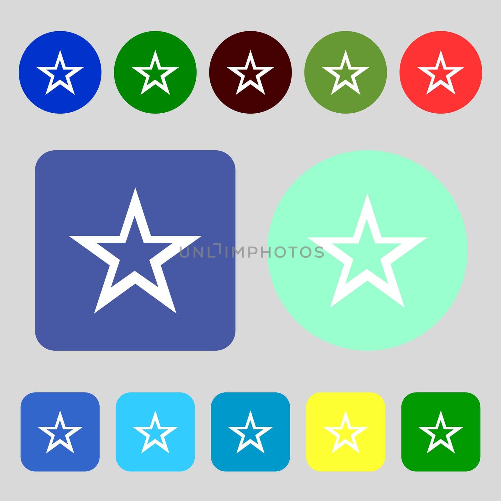 Star sign icon. Favorite button. Navigation symbol.12 colored buttons. Flat design. illustration