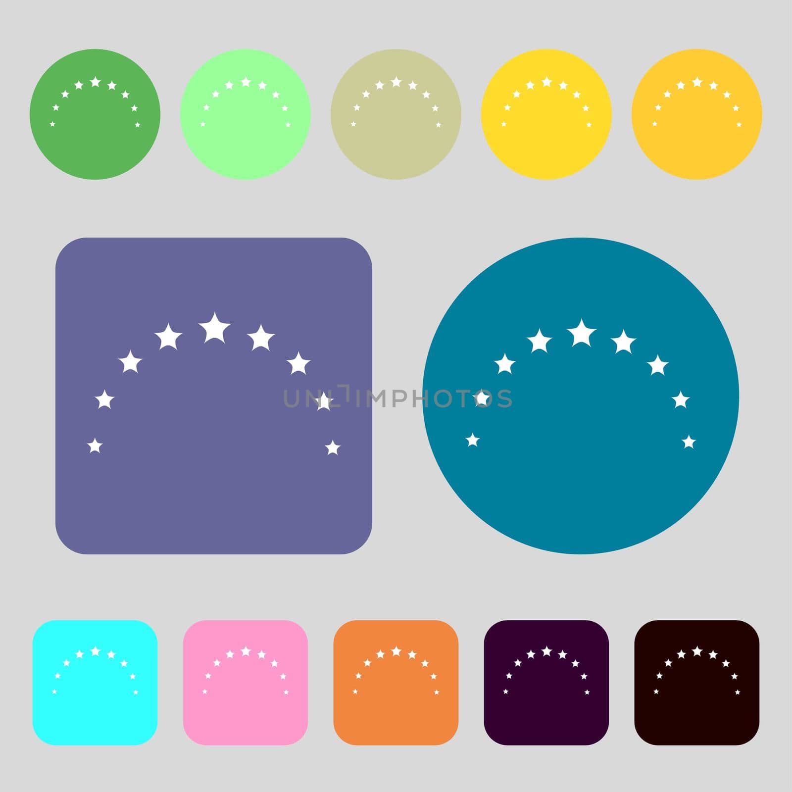 Star sign icon. Favorite button. Navigation symbol.12 colored buttons. Flat design. illustration