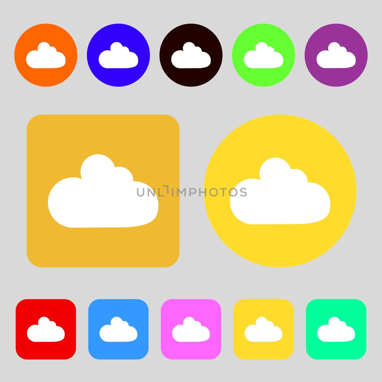 Cloud sign icon. Data storage symbol. 12 colored buttons. Flat design.  by serhii_lohvyniuk