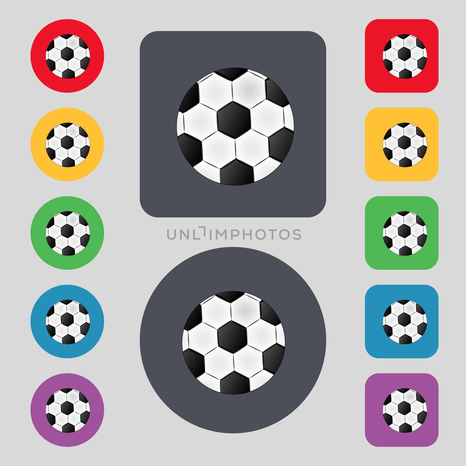 Football ball sign icon. Soccer Sport symbol. Set colourful buttons. illustration