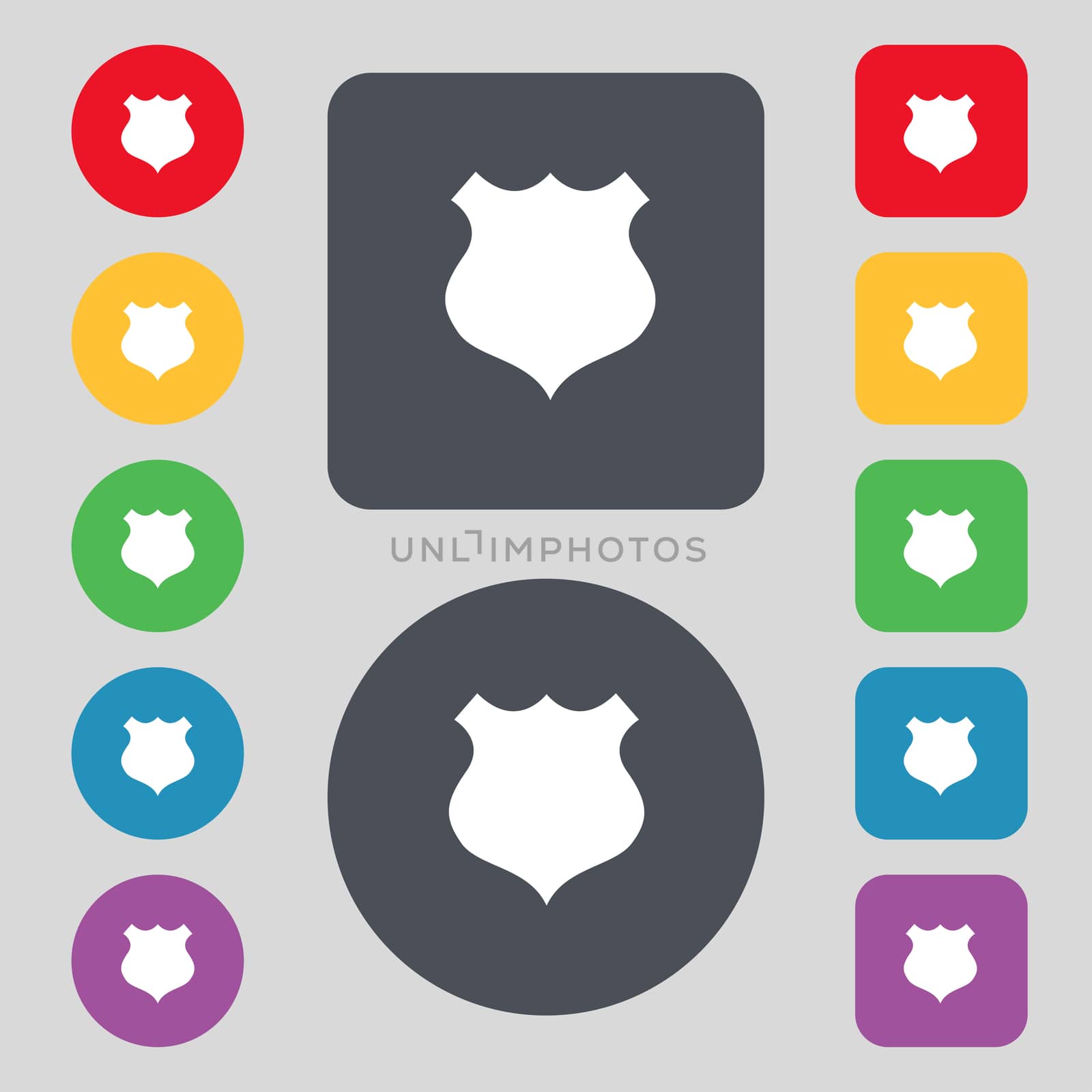 Shield sign icon. Protection symbol. Set colourful buttons. illustration