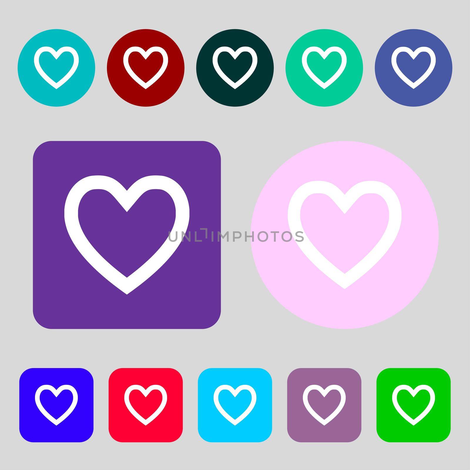 Heart sign icon. Love symbol. 12 colored buttons. Flat design.  by serhii_lohvyniuk