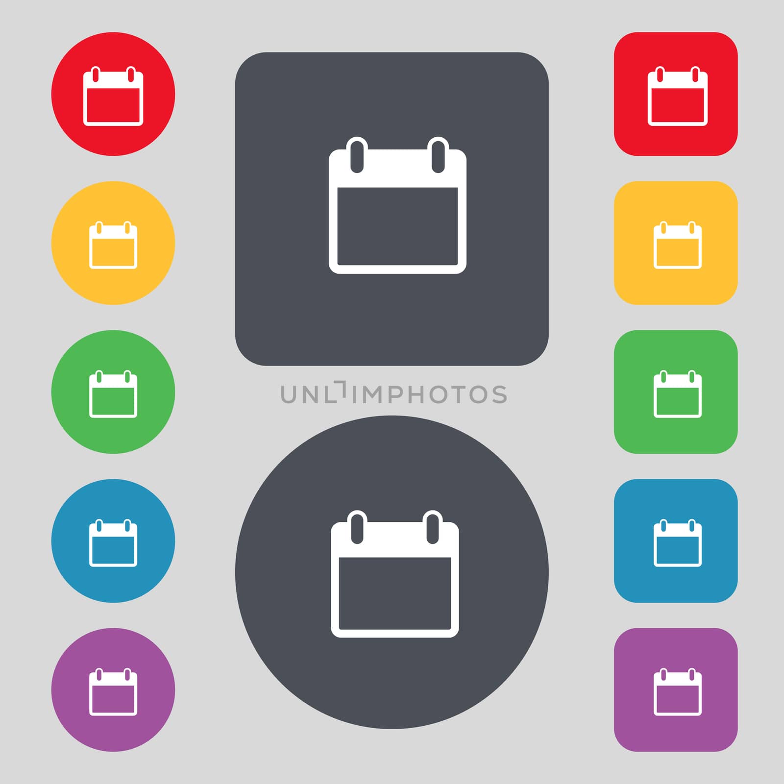 Calendar sign icon. days month symbol. Date button. Set colourful buttons  by serhii_lohvyniuk